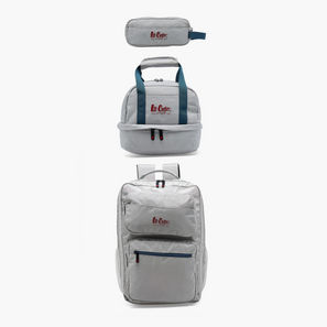 Lee Cooper Logo Print 3-Piece School Backpack for Kids 13+ Years with Lunch Bag and Pouch-school-image-1
