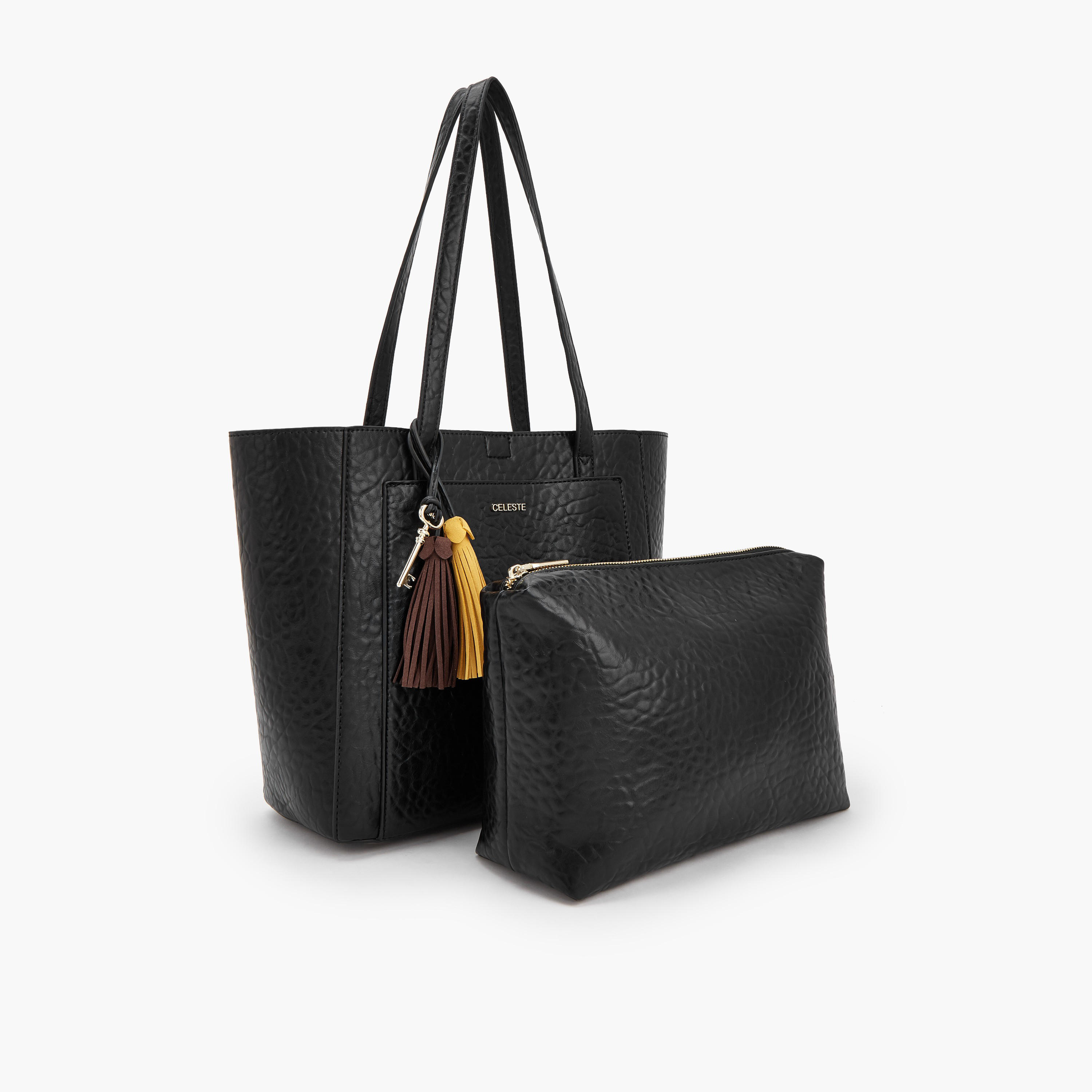 Celeste Textured Tote Bag with Pouch-women-bagsandwallets-handbags-image-3
