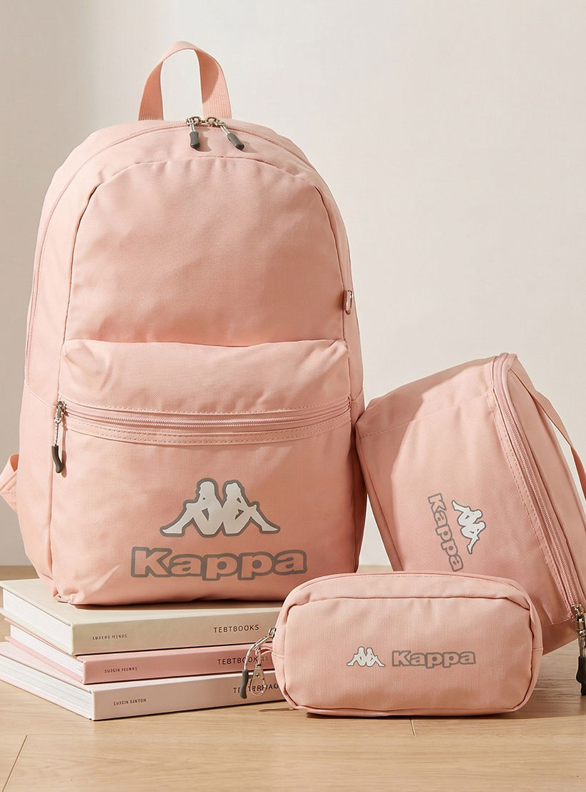 Kappa Logo Print 3-Piece School Backpack Set for Kids 8-13 Years with Pencil Pouch and Lunch Bag-school-bagsandbackpacks-backpacks-image-1