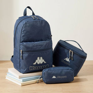 Kappa Logo Print 3-Piece School Backpack Set for Kids 8-13 Years with Pencil Pouch and Lunch Bag-school-image-1