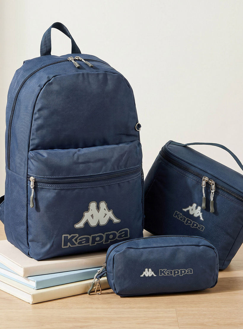 Kappa Logo Print 3-Piece School Backpack Set for Kids 8-13 Years with Pencil Pouch and Lunch Bag-school-bagsandbackpacks-backpacks-image-1