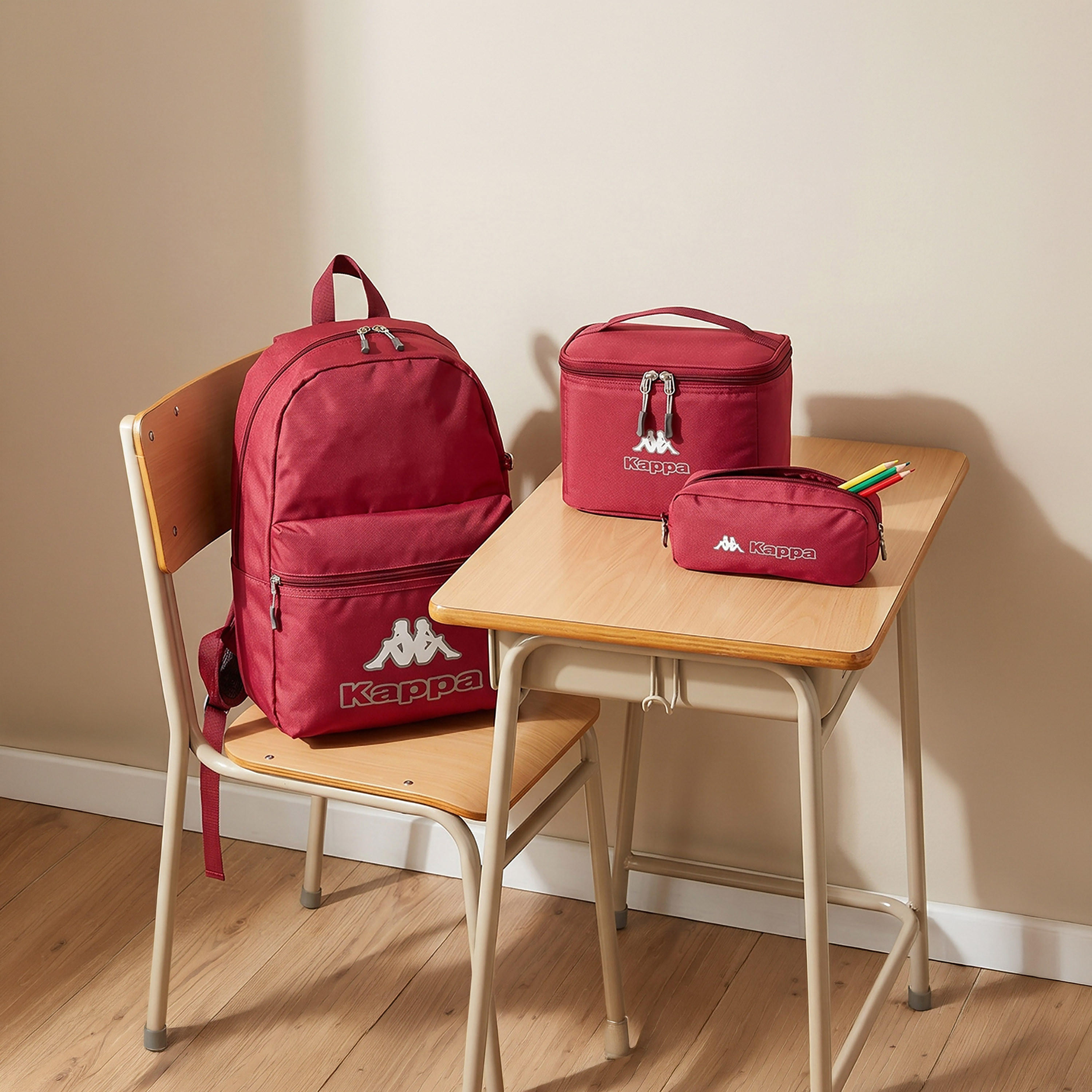 Kappa Logo Print 3-Piece School Backpack Set for Kids 8-13 Years with Pencil Pouch and Lunch Bag-school-bagsandbackpacks-backpacks-image-1