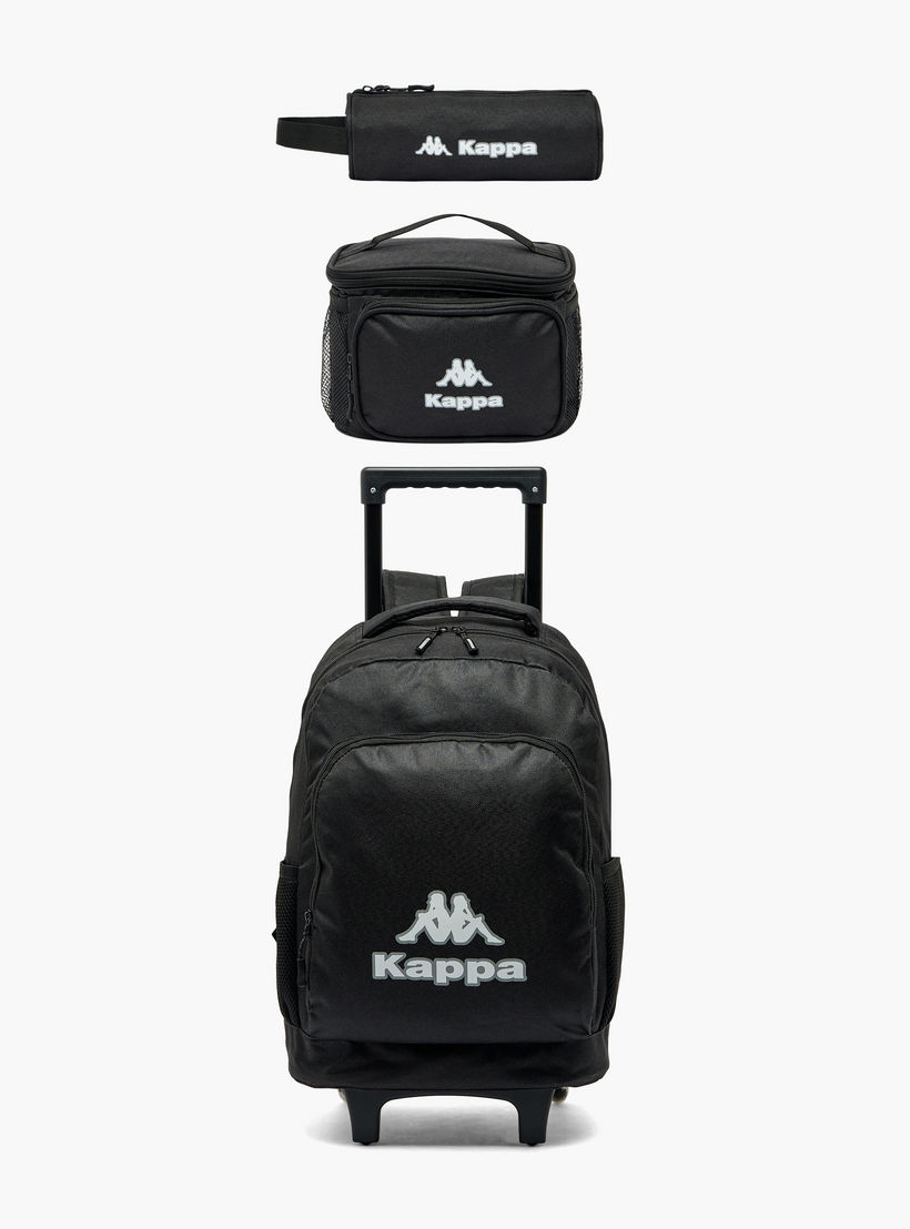 Kappa Logo Print 3-Piece School Trolley Bag Set for Kids 13 Years+ with Lunch Bag and Pencil Pouch-school-bagsandbackpacks-trolleybags-image-2