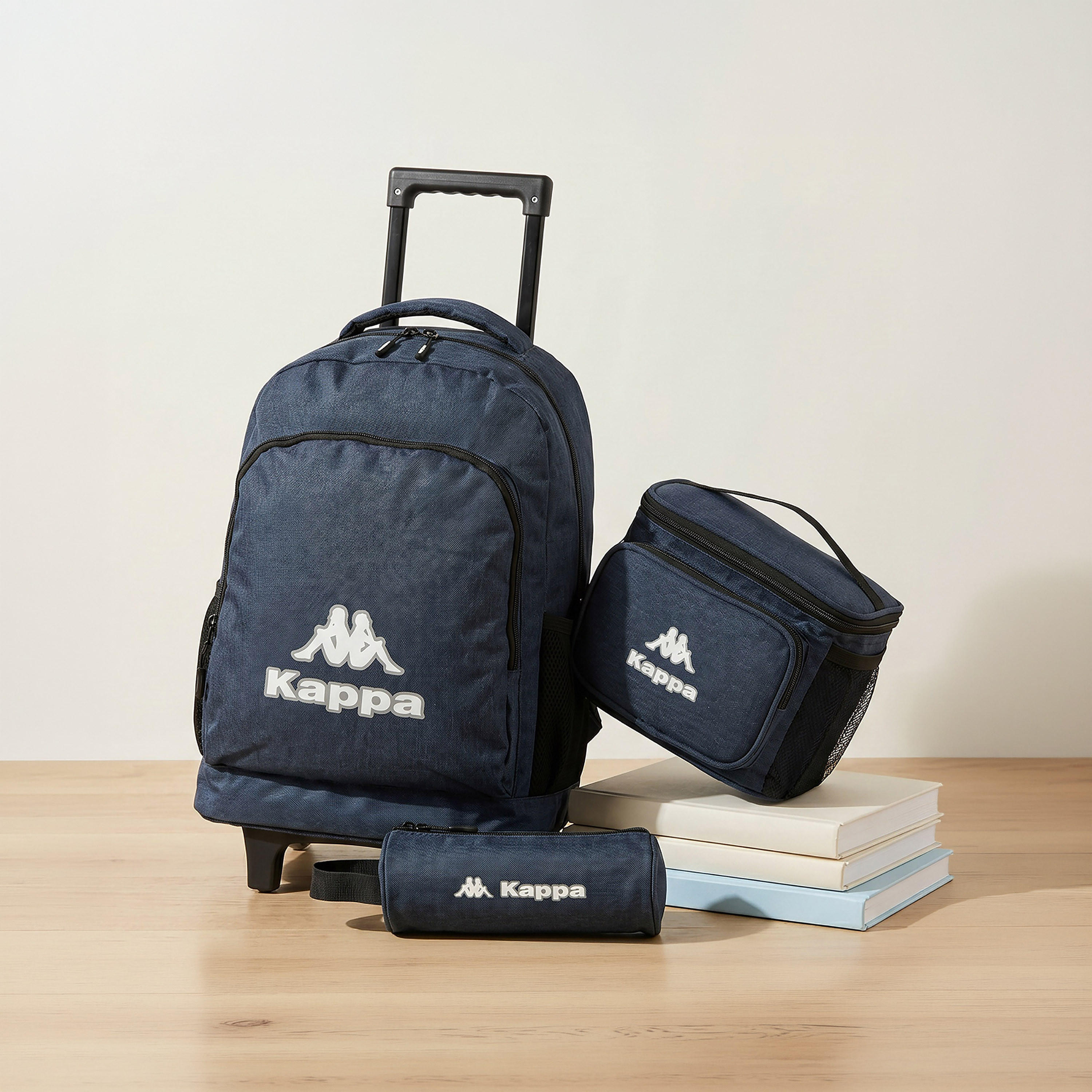 Kappa Logo Print 3-Piece School Trolley Bag Set for Kids 13 Years+ with Lunch Bag and Pencil Pouch-school-bagsandbackpacks-trolleybags-image-1