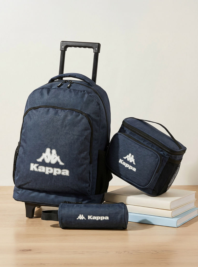 Kappa Logo Print 3-Piece School Trolley Bag Set for Kids 13 Years+ with Lunch Bag and Pencil Pouch-school-bagsandbackpacks-trolleybags-image-1
