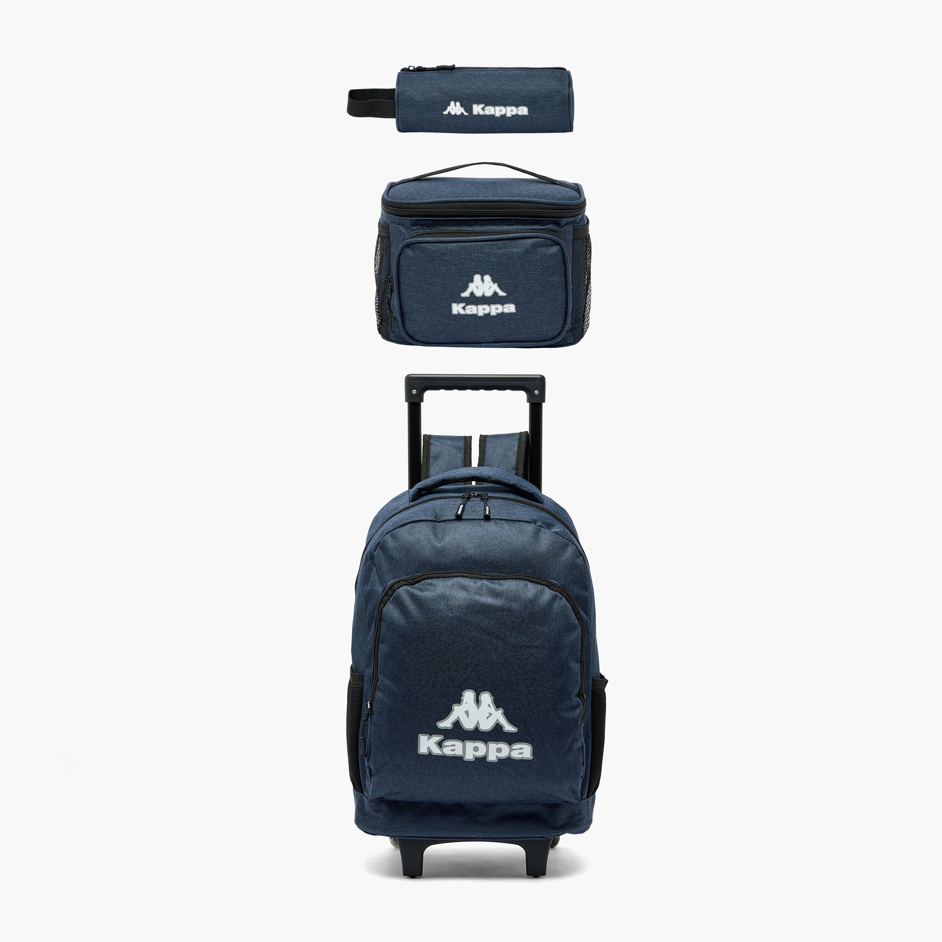 Kappa Logo Print 3-Piece School Trolley Bag Set for Kids 13 Years+ with Lunch Bag and Pencil Pouch-school-bagsandbackpacks-trolleybags-image-2