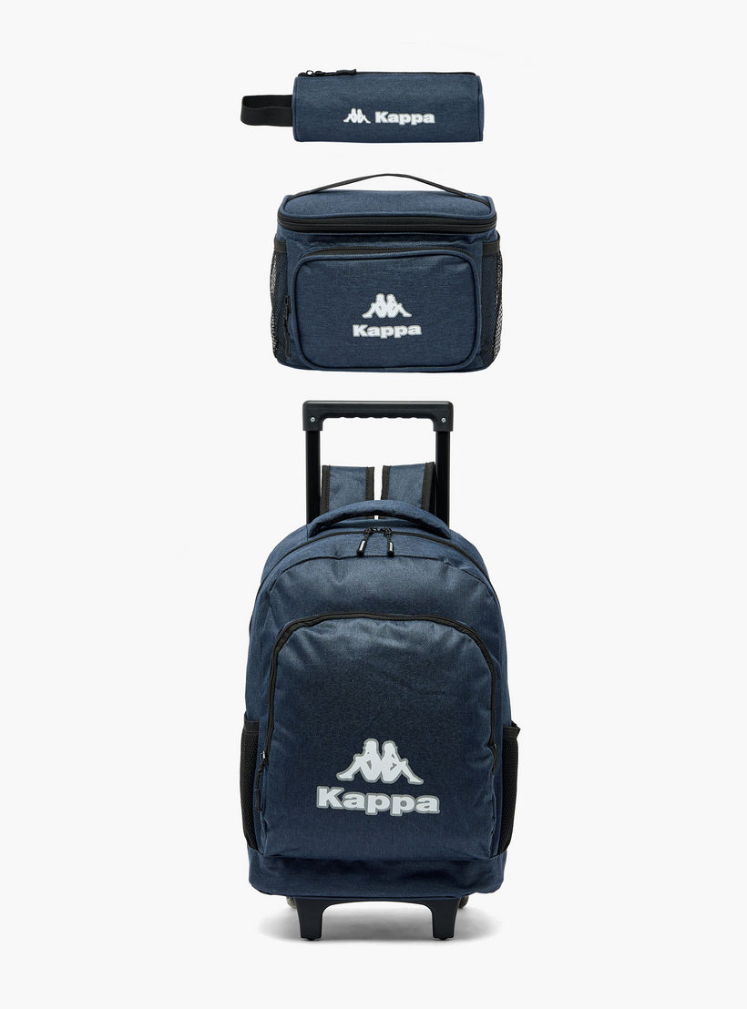 Kappa Logo Print 3-Piece School Trolley Bag Set for Kids 13 Years+ with Lunch Bag and Pencil Pouch-school-bagsandbackpacks-trolleybags-image-2