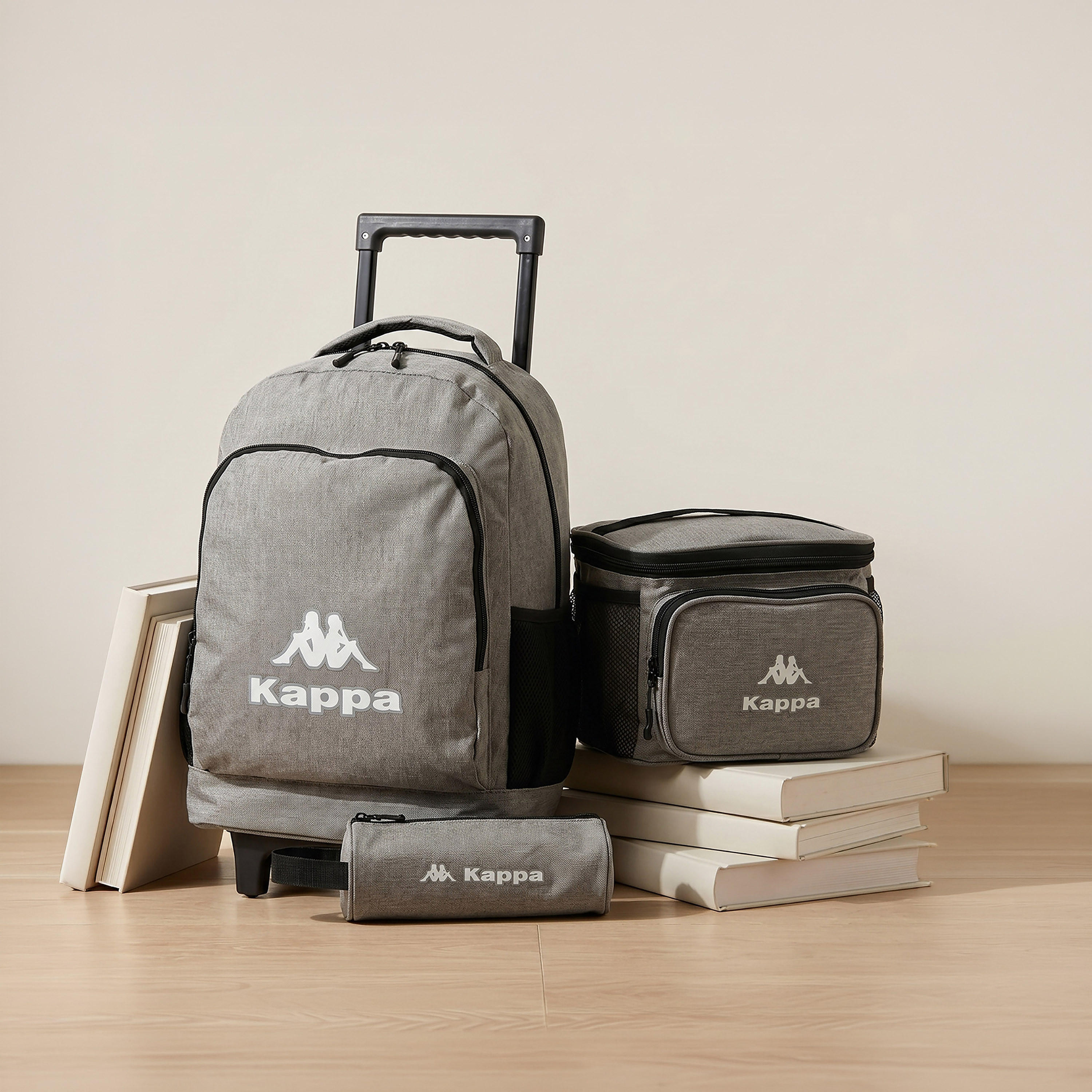 Kappa Logo Print 3-Piece School Trolley Bag Set for Kids 13 Years+ with Lunch Bag and Pencil Pouch-school-bagsandbackpacks-trolleybags-image-1