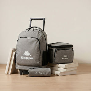 Kappa Logo Print 3-Piece School Trolley Bag Set for Kids 13 Years+ with Lunch Bag and Pencil Pouch-school-image-1
