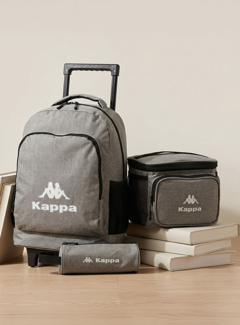 Kappa Logo Print 3-Piece School Trolley Bag Set for Kids 13 Years+ with Lunch Bag and Pencil Pouch-school-bagsandbackpacks-trolleybags-image-1