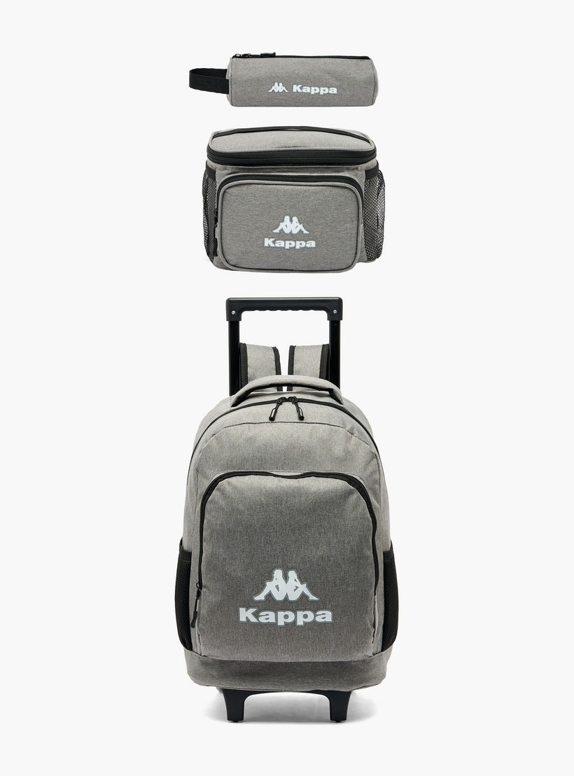 Kappa Logo Print 3-Piece School Trolley Bag Set for Kids 13 Years+ with Lunch Bag and Pencil Pouch-school-bagsandbackpacks-trolleybags-image-2