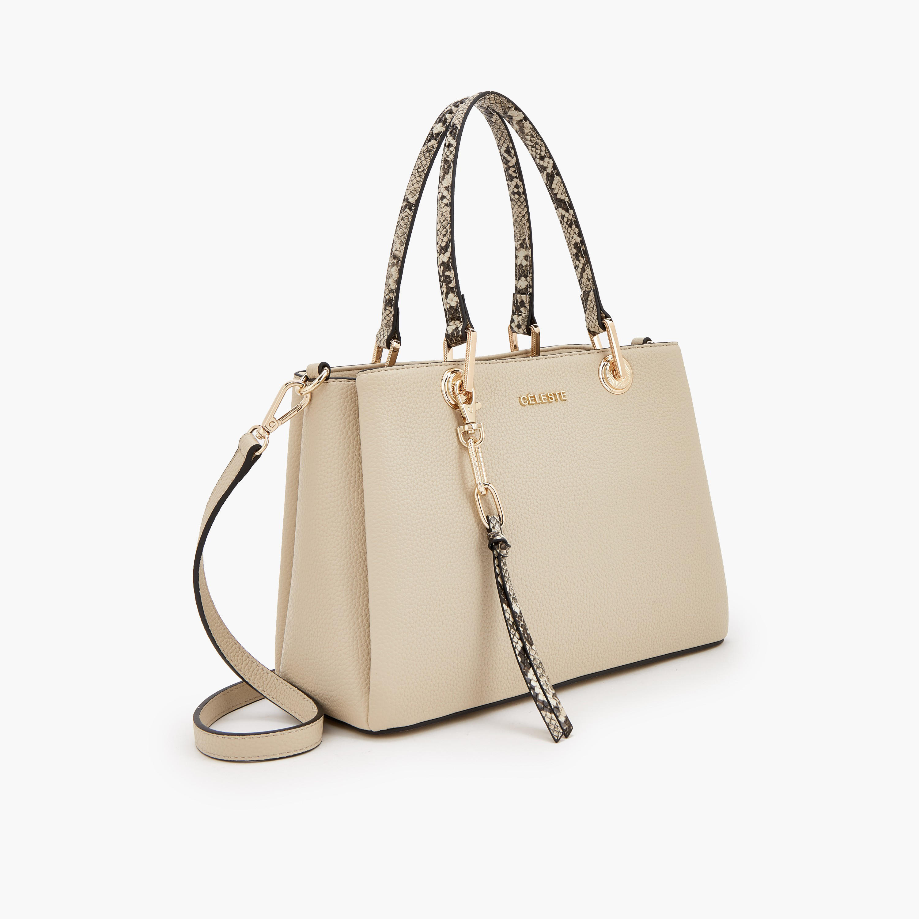 Celeste Solid Tote Bag with Detachable Strap and Zip Closure-women-bagsandwallets-handbags-image-3