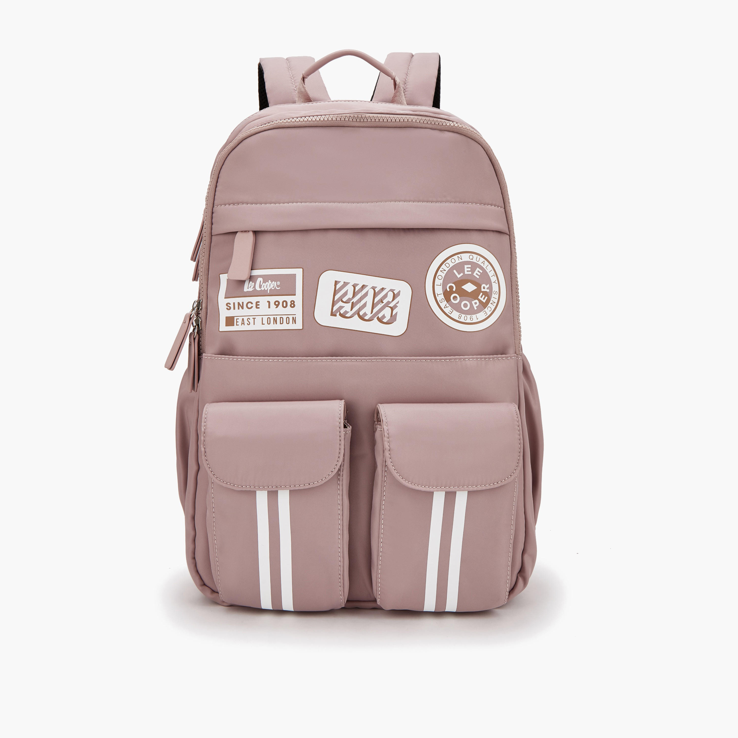 Lee Cooper Logo Print Backpack with Padded Shoulder Straps-women-bagsandwallets-backpacks-image-1