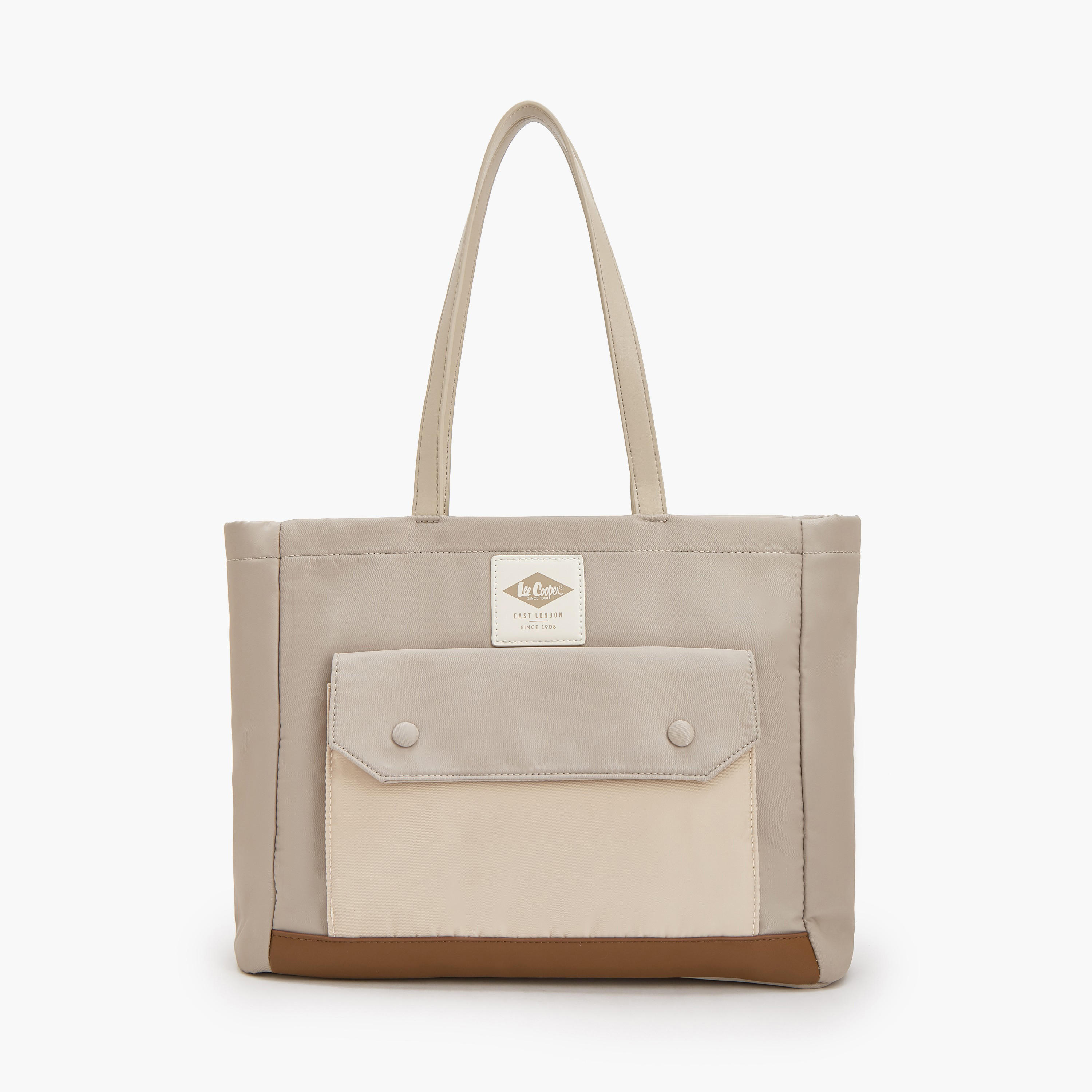 Lee Cooper Solid Tote Bag with Zip Closure-women-bagsandwallets-handbags-image-1