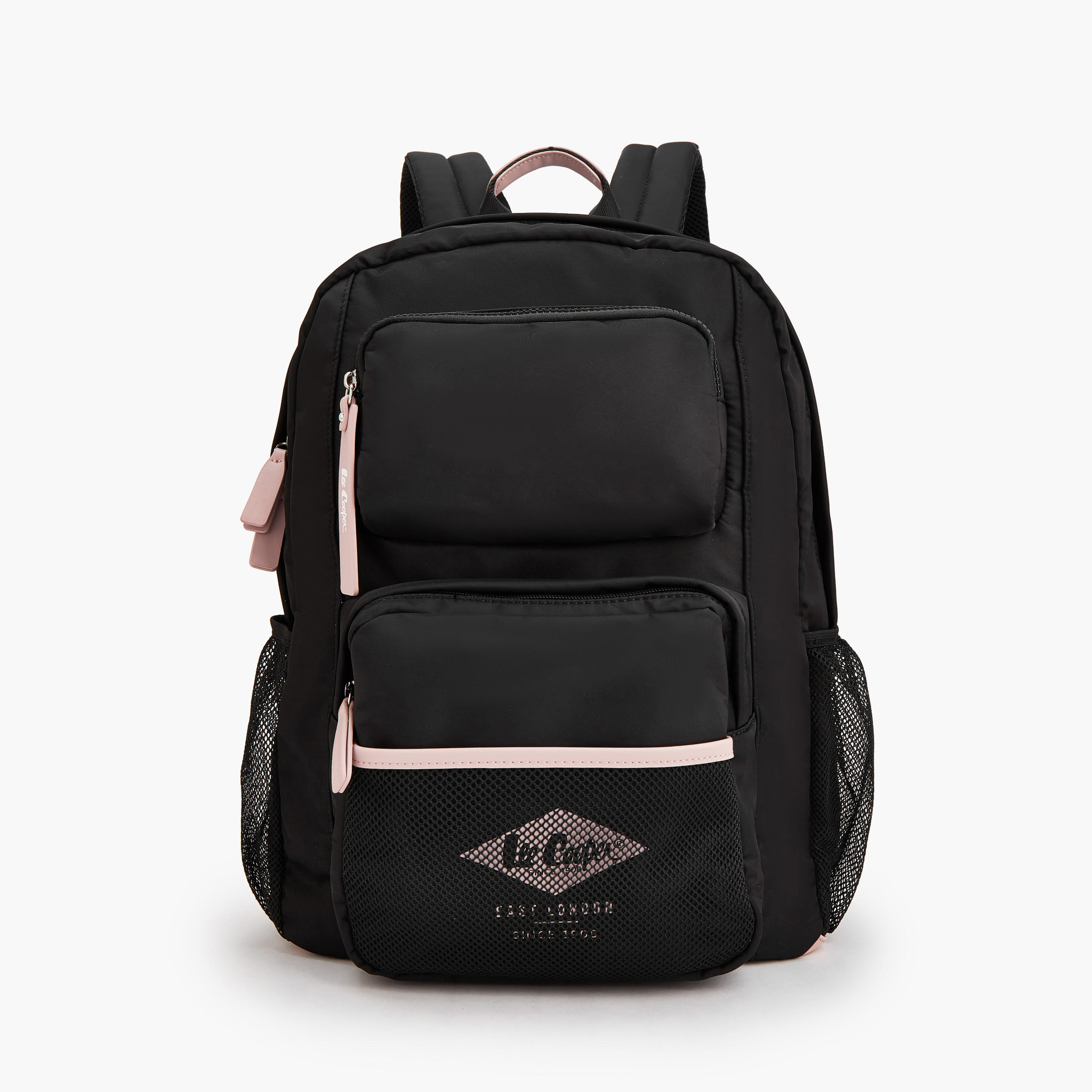 Lee Cooper Logo Print Backpack with Mesh Pocket-women-bagsandwallets-backpacks-image-1