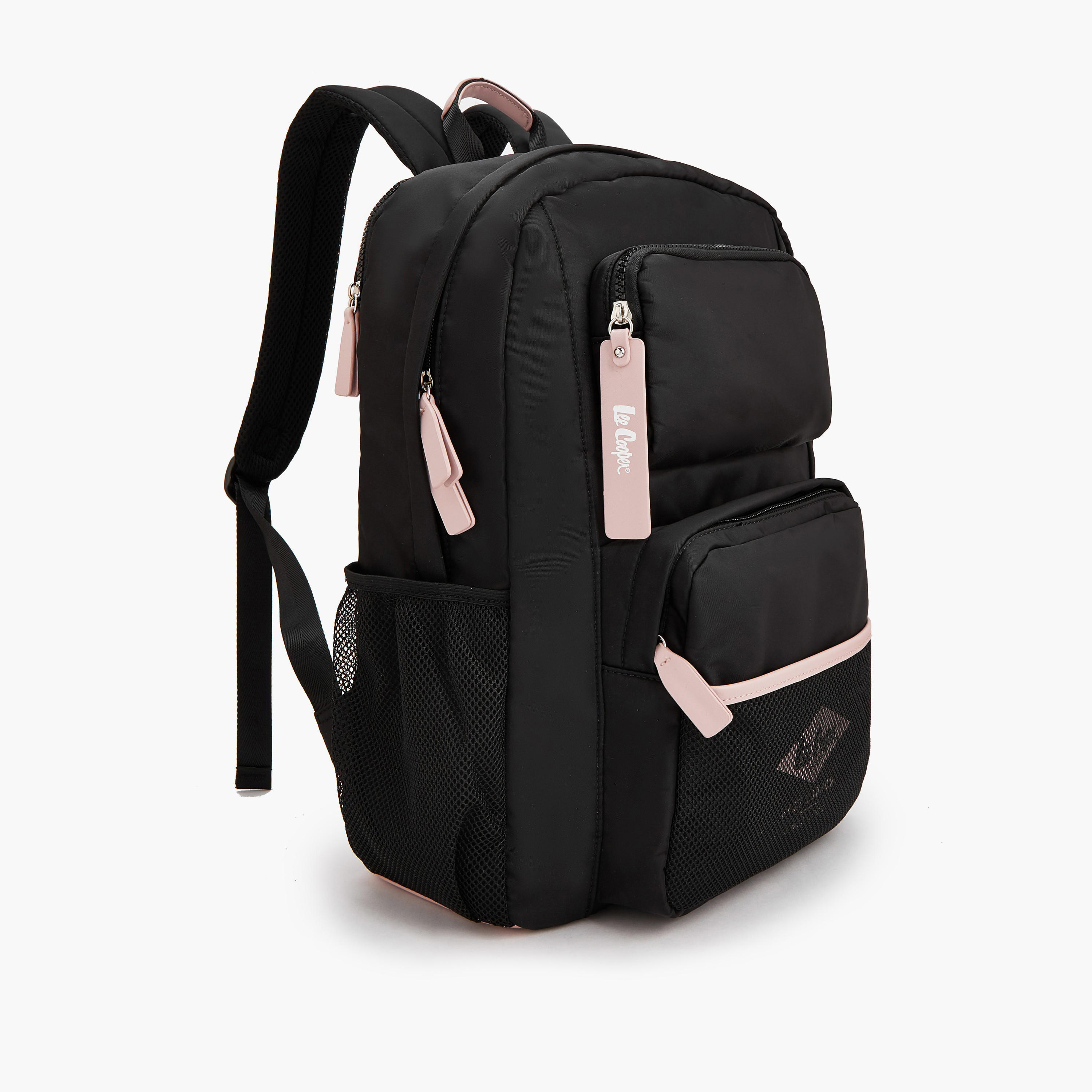 Lee Cooper Logo Print Backpack with Mesh Pocket-women-bagsandwallets-backpacks-image-2