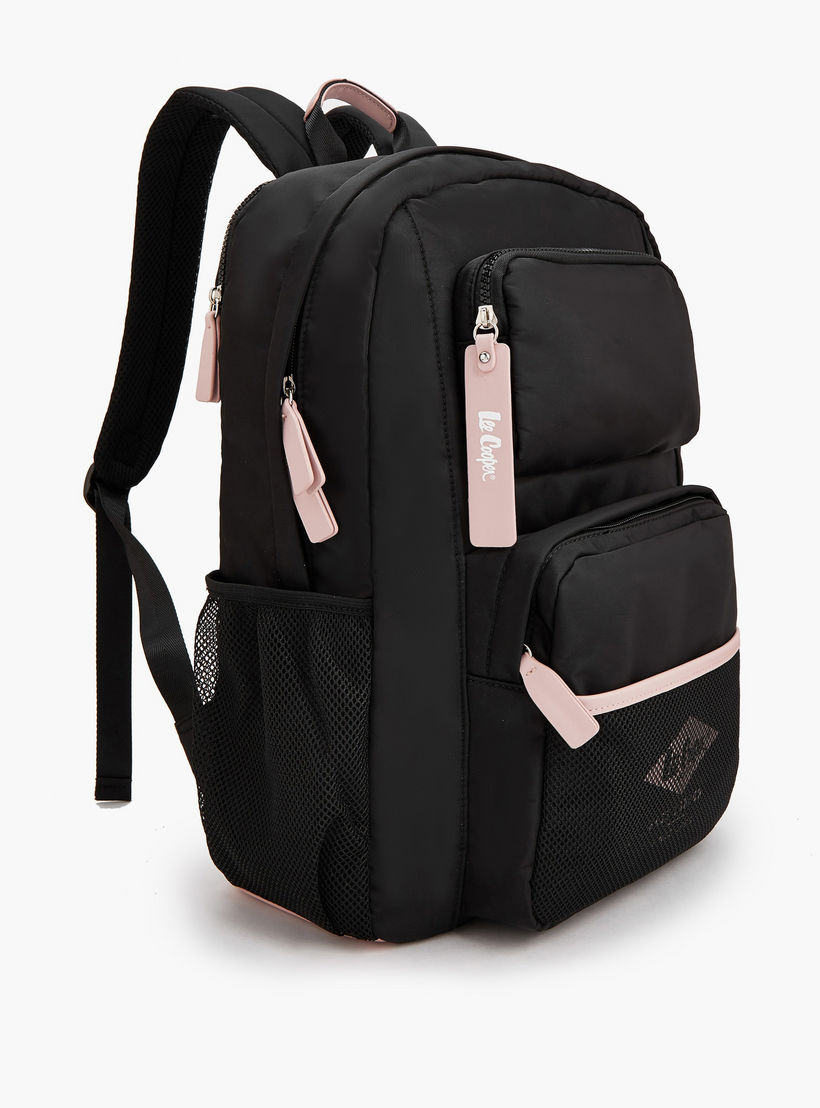 Lee Cooper Logo Print Backpack with Mesh Pocket-women-bagsandwallets-backpacks-image-2