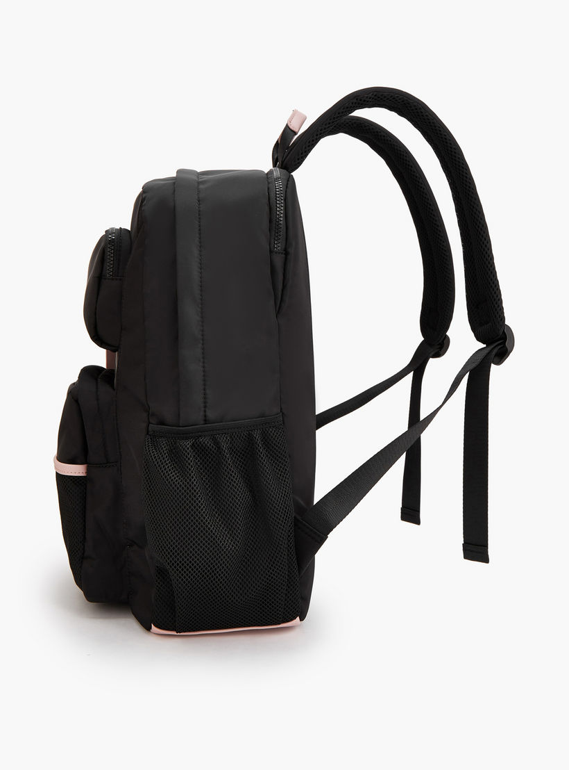 Lee Cooper Logo Print Backpack with Mesh Pocket-women-bagsandwallets-backpacks-image-3