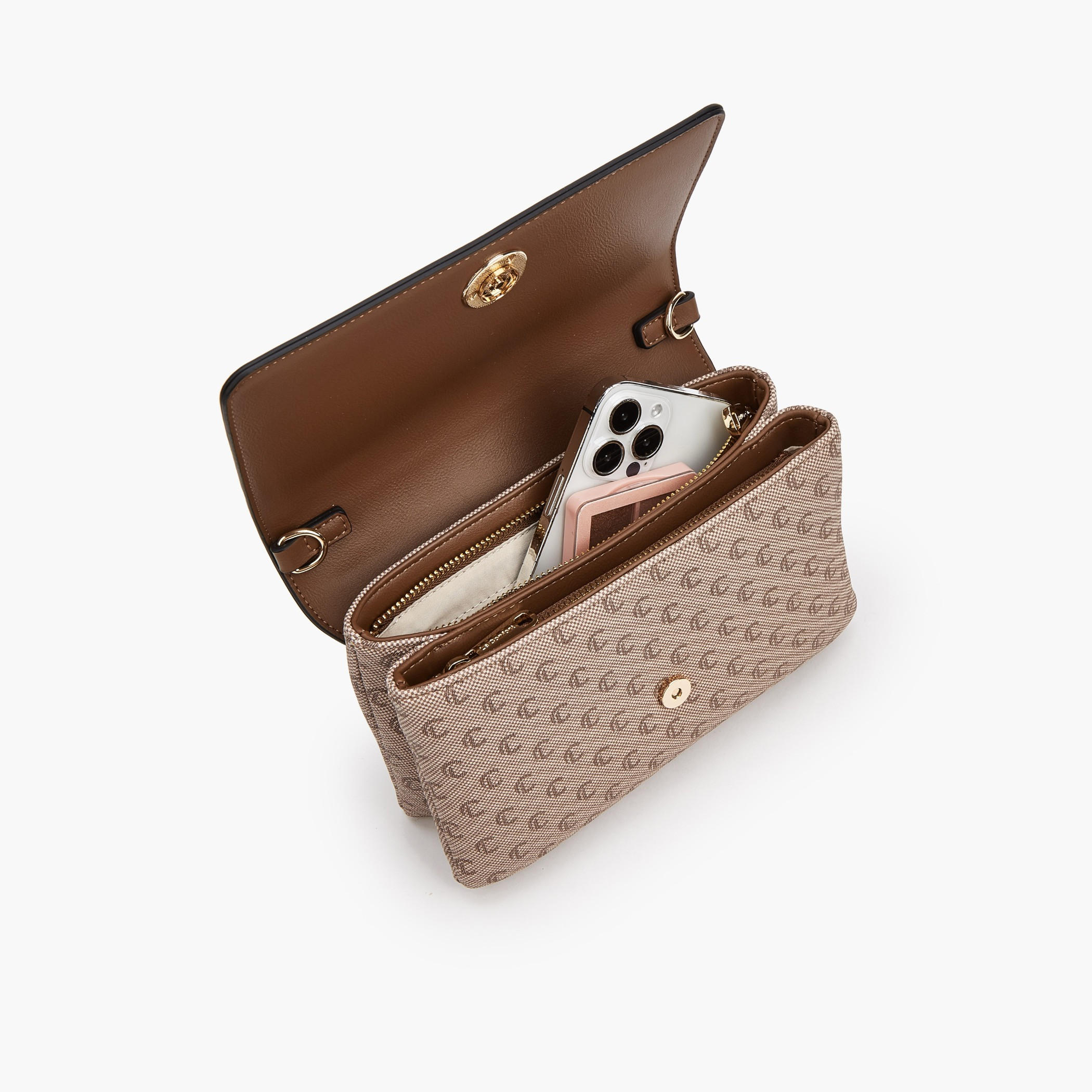 شنطة كروس بودي بطبعات مونوجرام بزر إغلاق من لو كونفورت-women-bagsandwallets-handbags-image-7