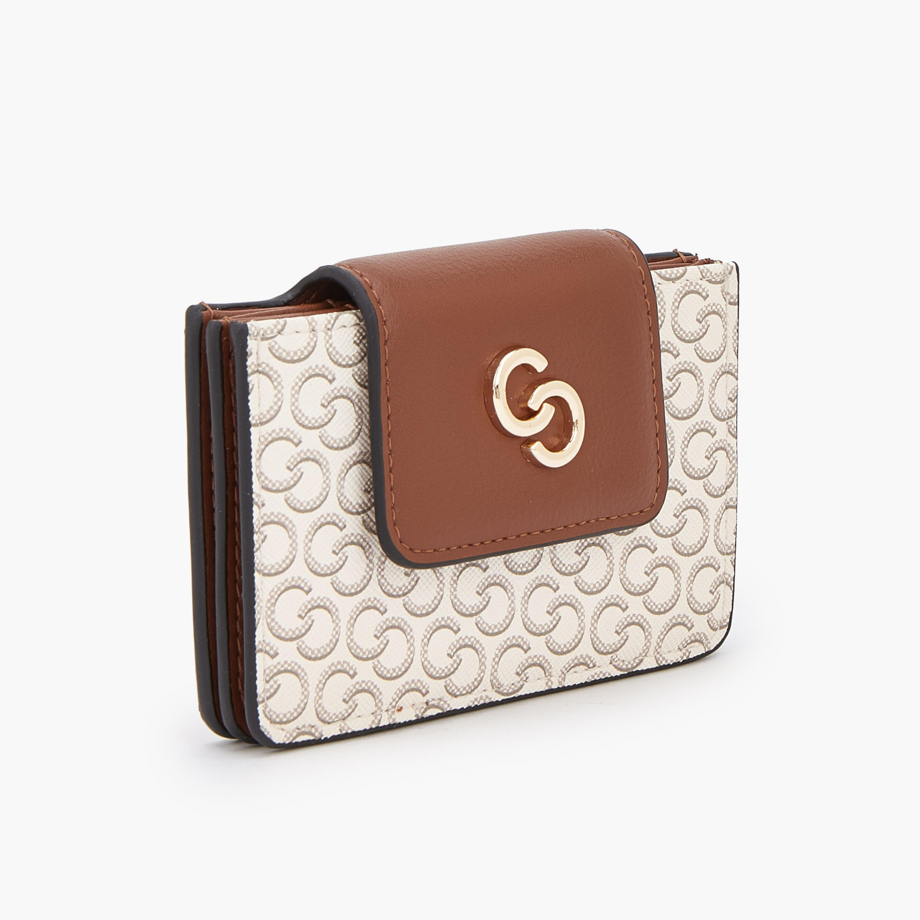 Celeste Monogram Print Card Holder with Snap Button Closure-women-bagsandwallets-wallets-image-2