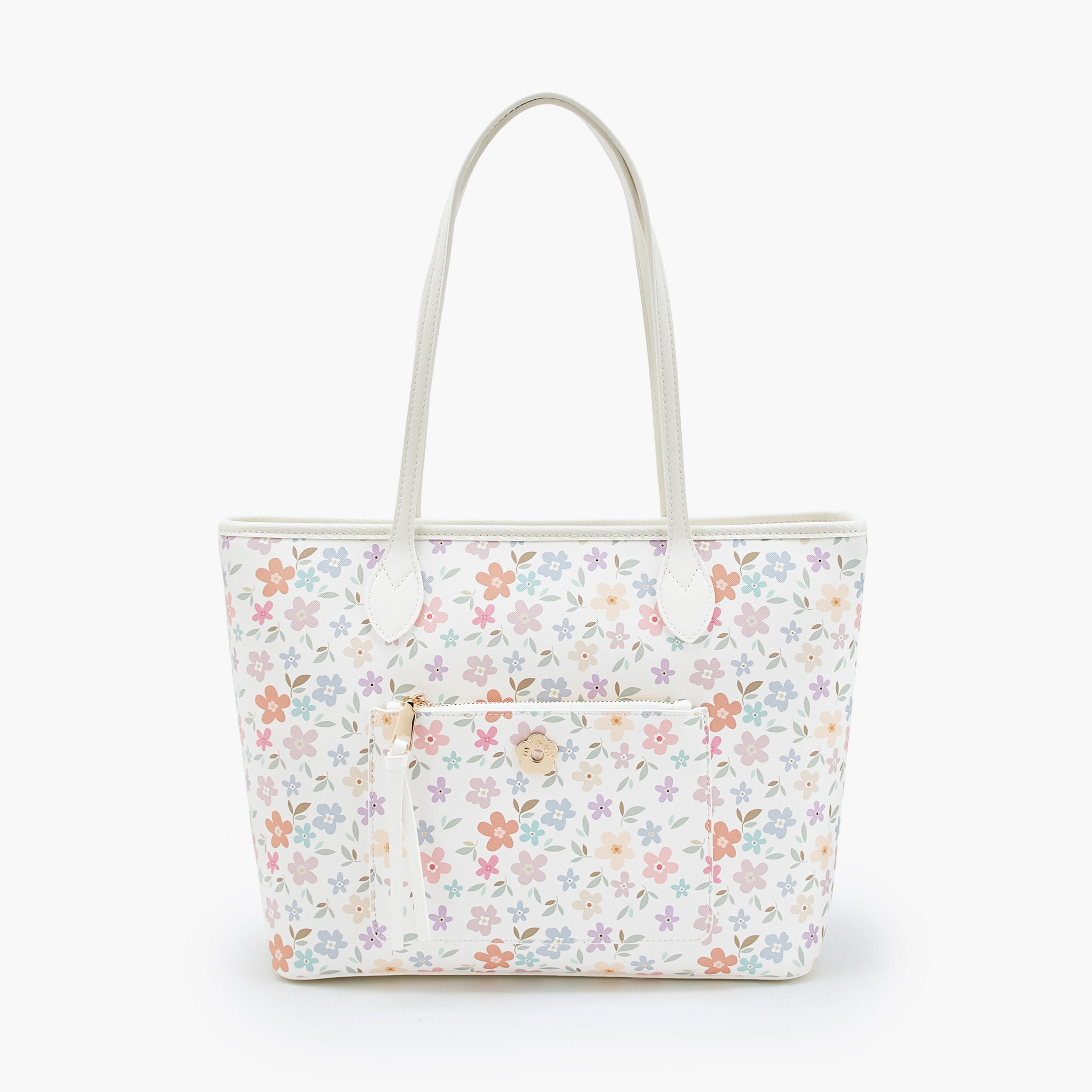 Missy Floral Print Tote Bag with Double Handles and Zip Closure-women-bagsandwallets-handbags-image-1