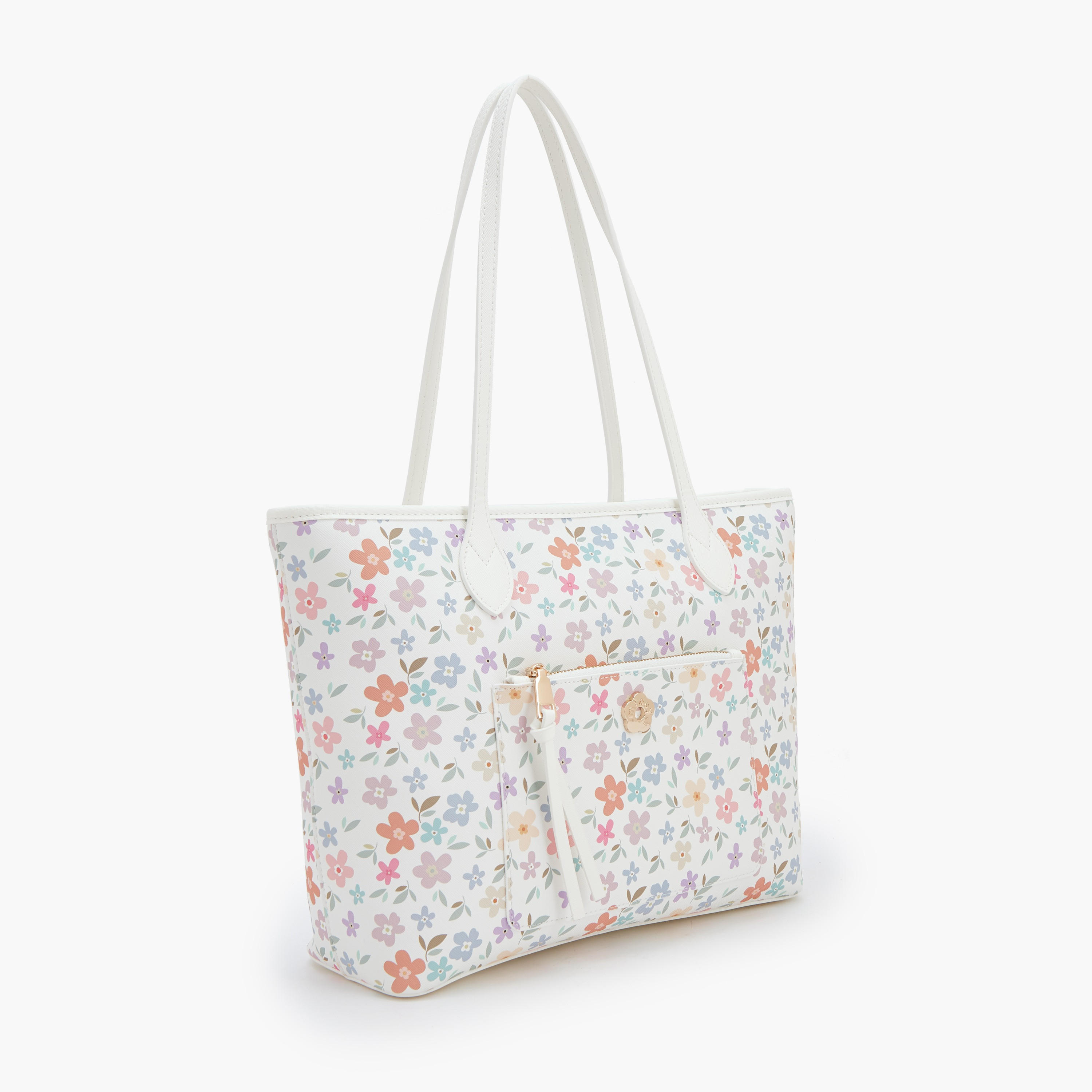 Missy Floral Print Tote Bag with Double Handles and Zip Closure-women-bagsandwallets-handbags-image-2