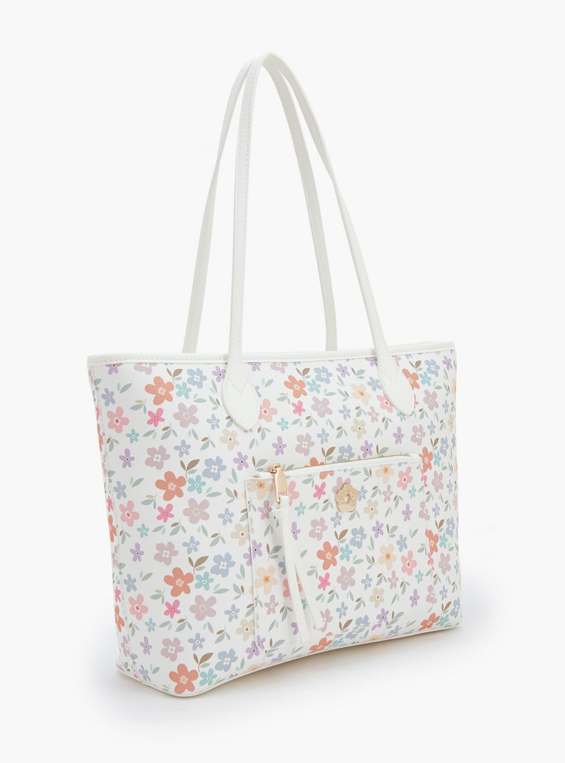 Missy Floral Print Tote Bag with Double Handles and Zip Closure-women-bagsandwallets-handbags-image-2
