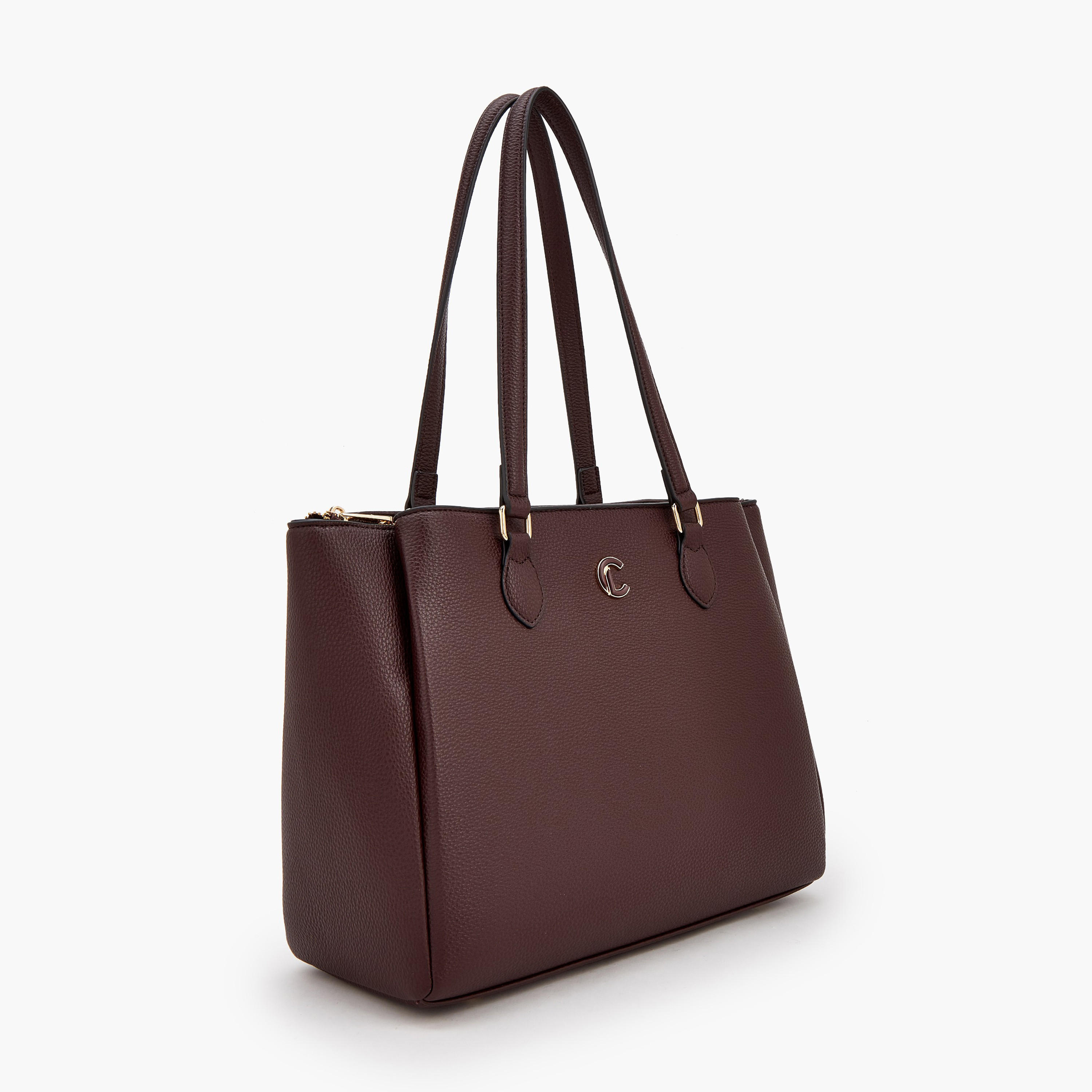 Le Confort Solid Tote Bag with Detachable Strap and Zip Closure-women-bagsandwallets-handbags-image-3