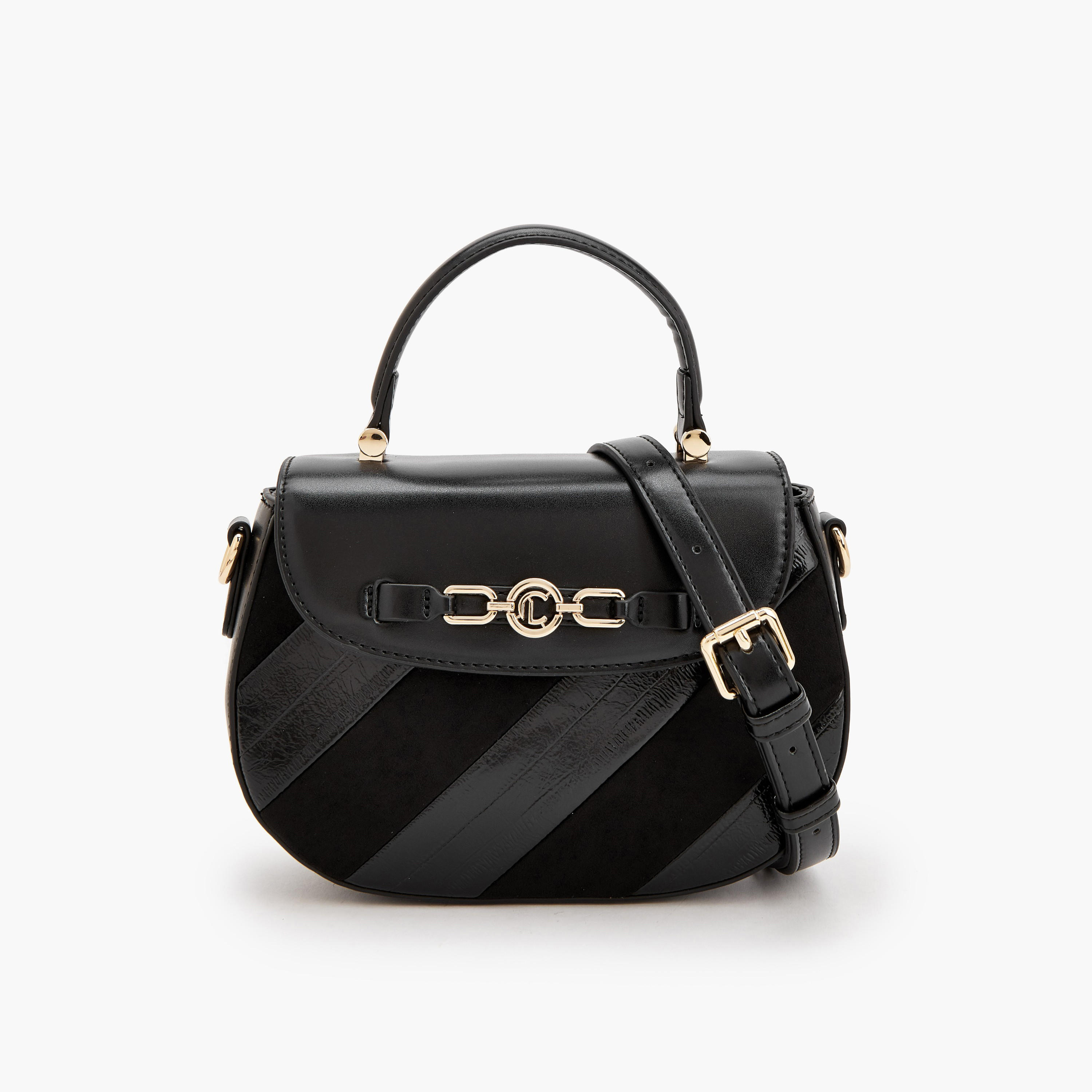 Le Confort Striped Suede Satchel Bag with Metallic Accent-women-bagsandwallets-handbags-image-1