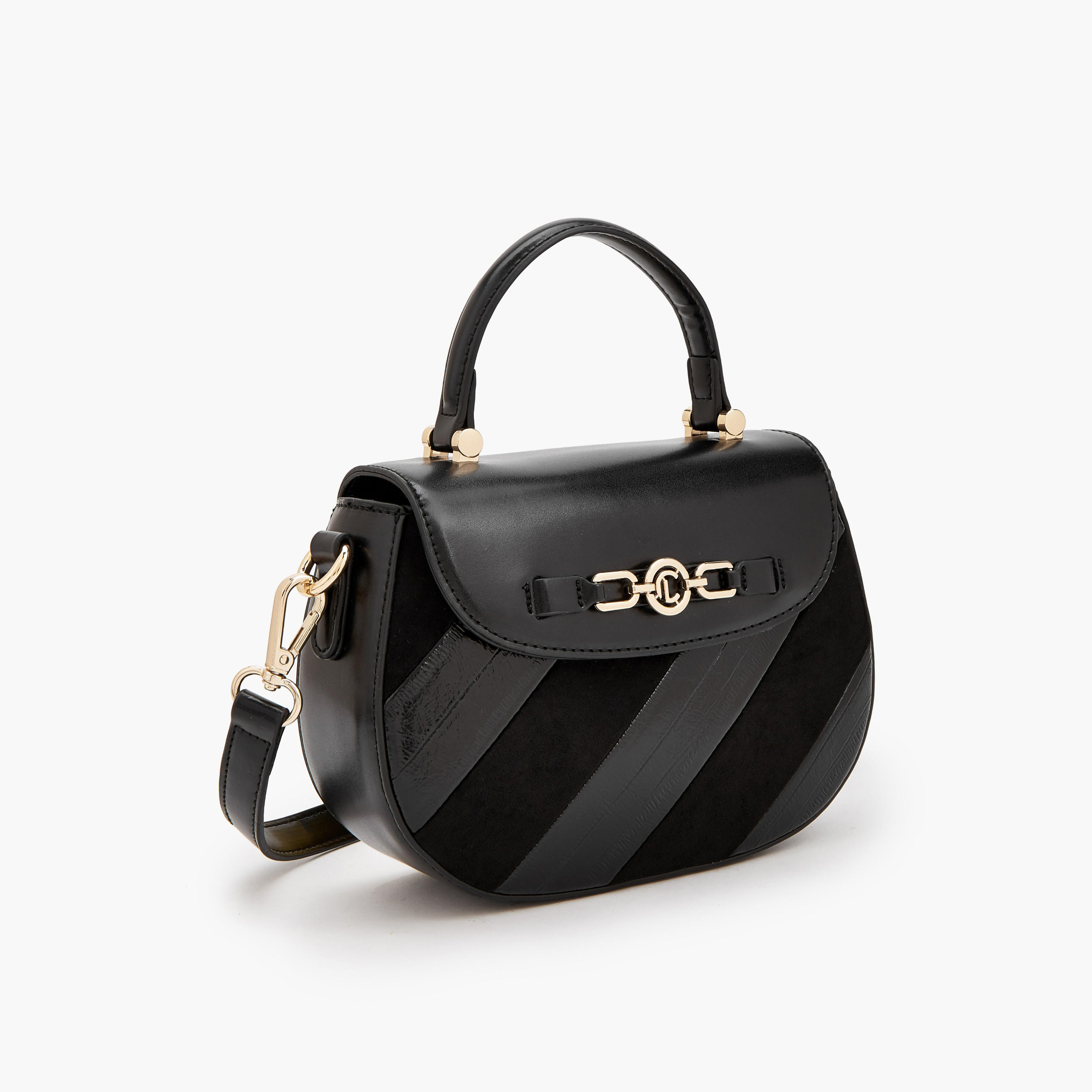 Le Confort Striped Suede Satchel Bag with Metallic Accent-women-bagsandwallets-handbags-image-3