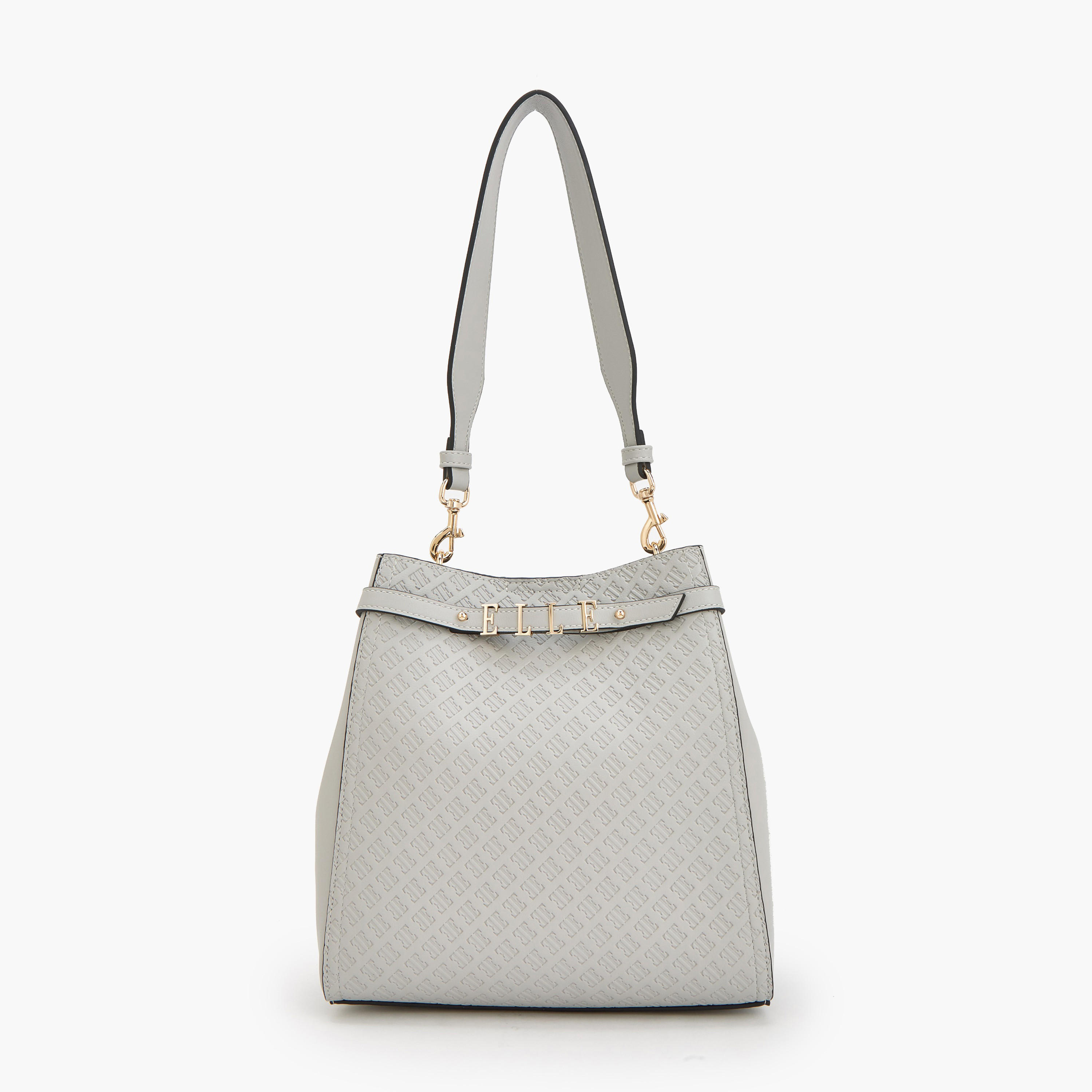 Elle Monogram Embossed Shoulder Bag with Metallic Accent-women-bagsandwallets-handbags-image-1