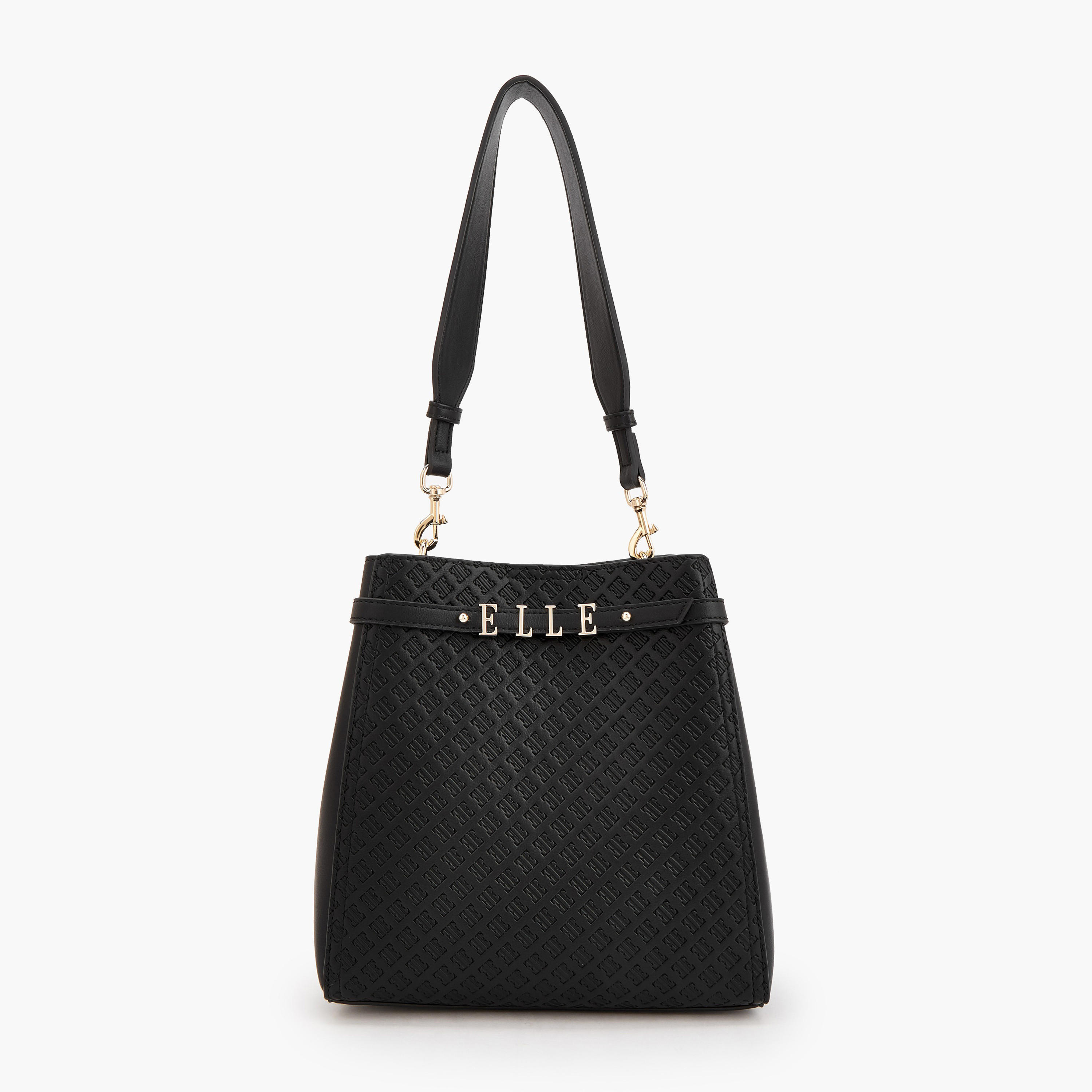Elle Monogram Embossed Shoulder Bag with Metallic Accent-women-bagsandwallets-handbags-image-1
