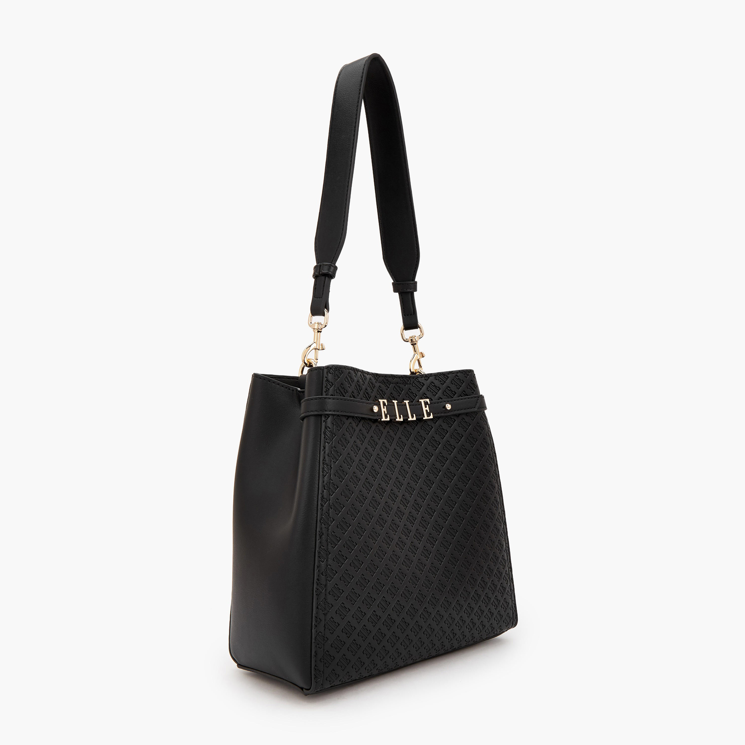 Elle Monogram Embossed Shoulder Bag with Metallic Accent-women-bagsandwallets-handbags-image-3