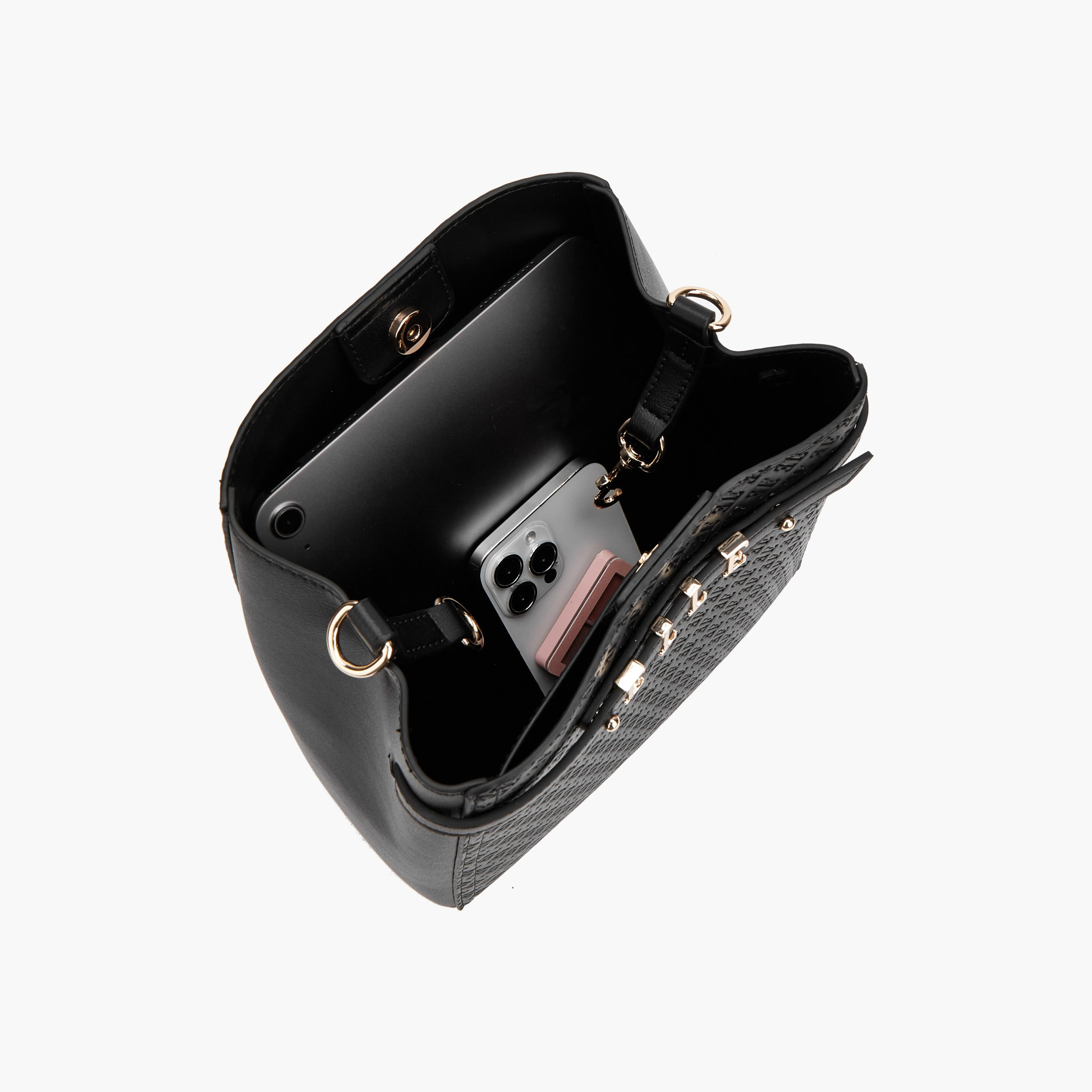 Elle Monogram Embossed Shoulder Bag with Metallic Accent-women-bagsandwallets-handbags-image-7
