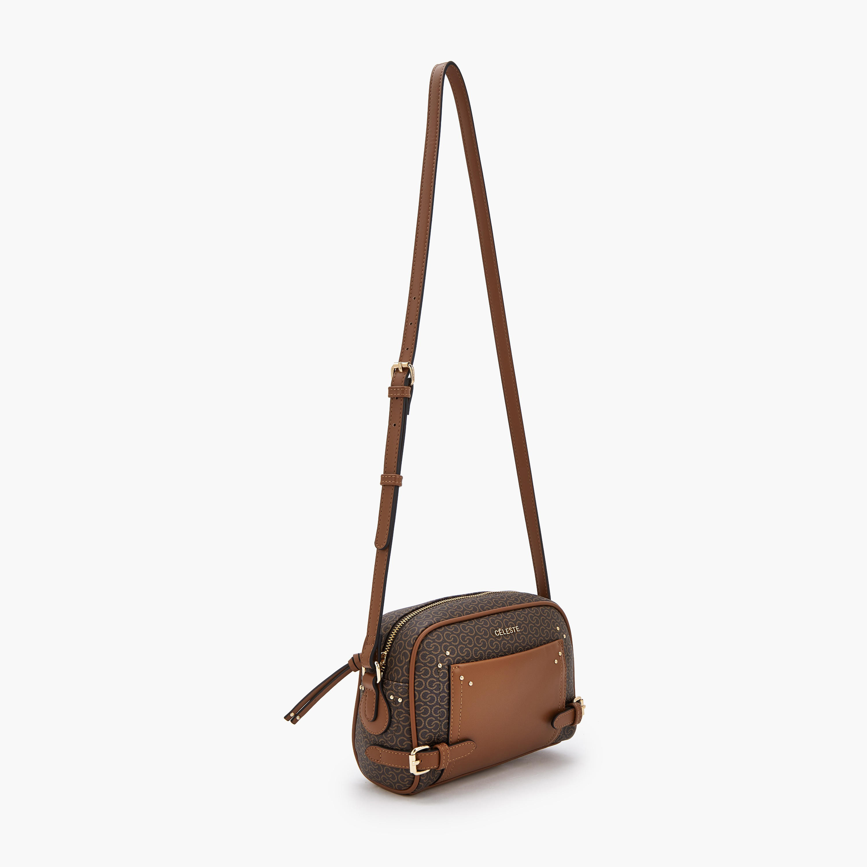 Celeste Monogram Print Crossbody Bag with Zip Closure-women-bagsandwallets-handbags-image-2