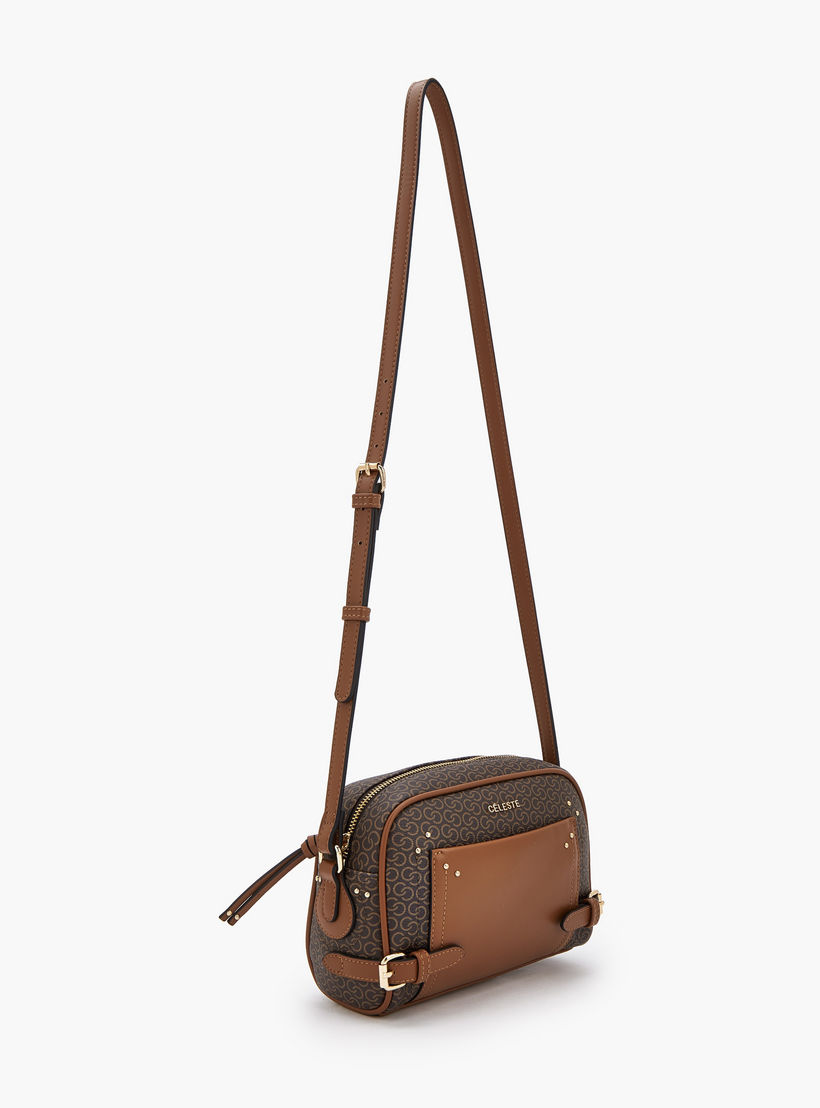 Celeste Monogram Print Crossbody Bag with Zip Closure-women-bagsandwallets-handbags-image-2