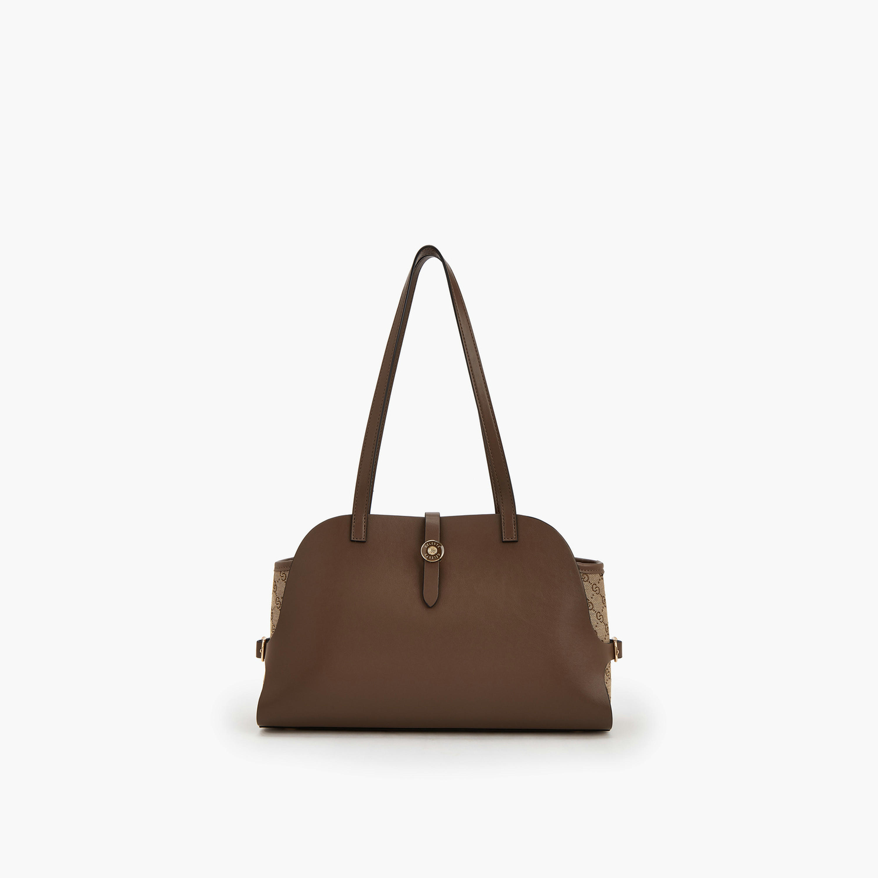 شنطة كتف بملمس مونوغرام ومقبضين من سيليست-women-bagsandwallets-handbags-image-1