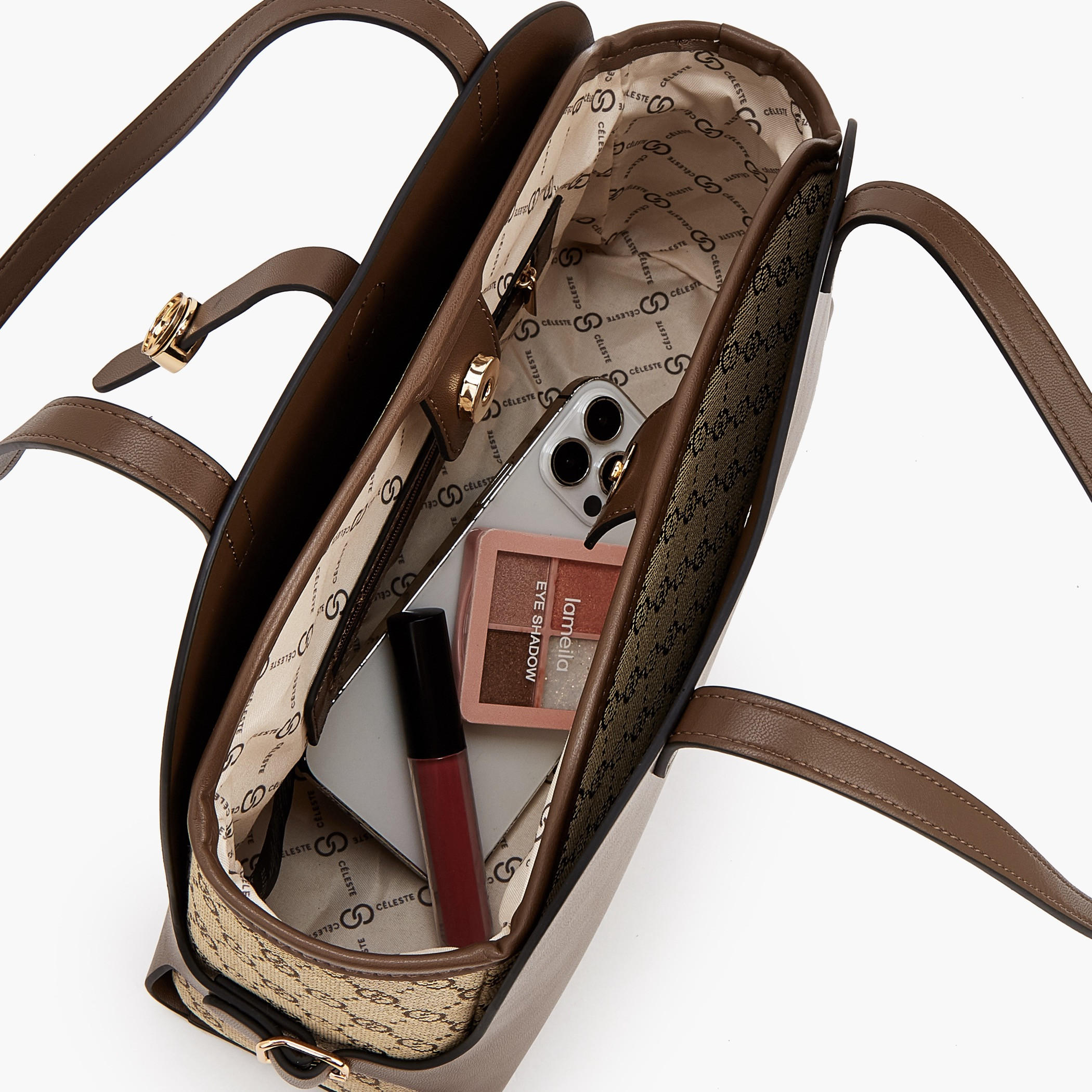 شنطة كتف بملمس مونوغرام ومقبضين من سيليست-women-bagsandwallets-handbags-image-7