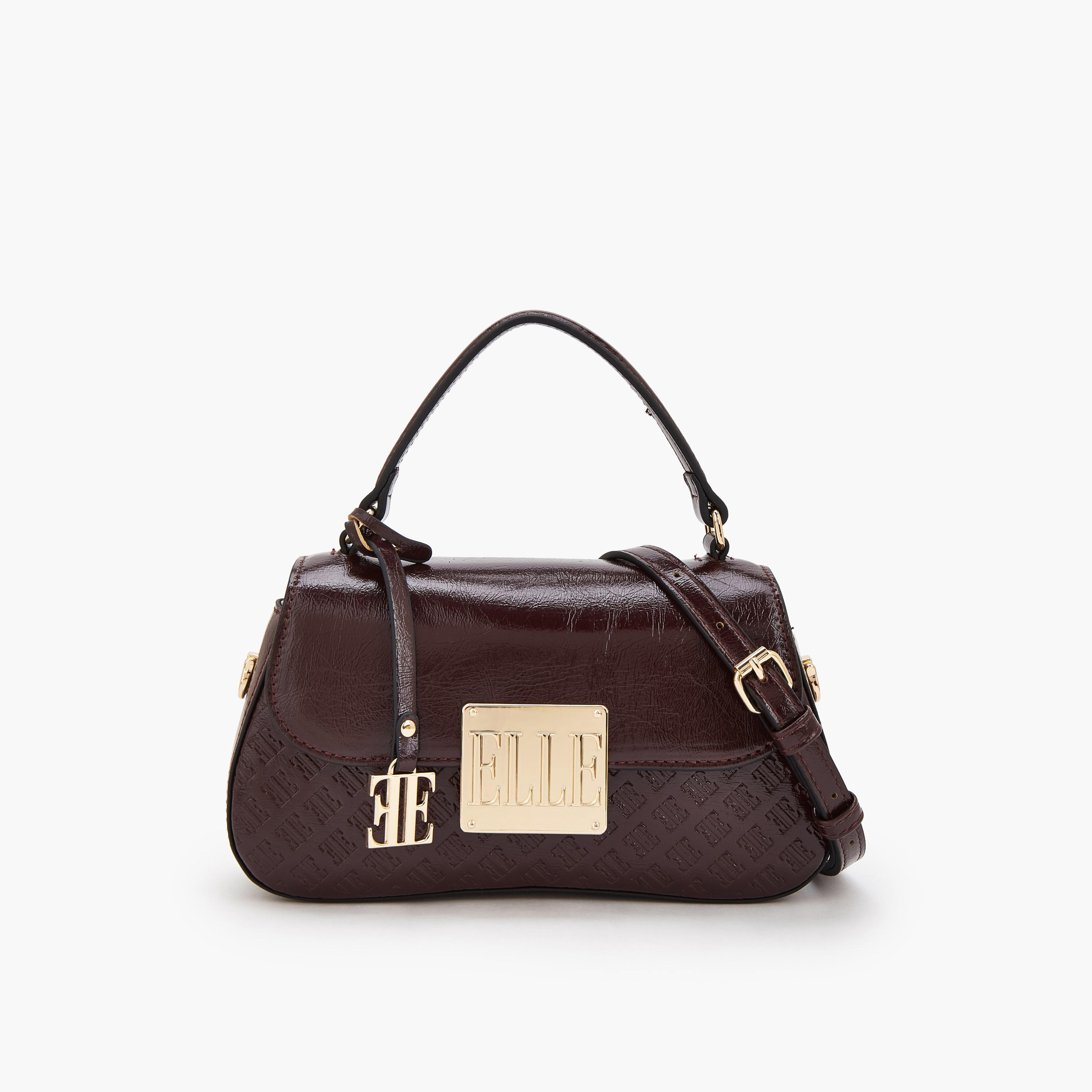Elle Monogram Embossed Satchel Bag with Detachable Strap-women-bagsandwallets-handbags-image-1