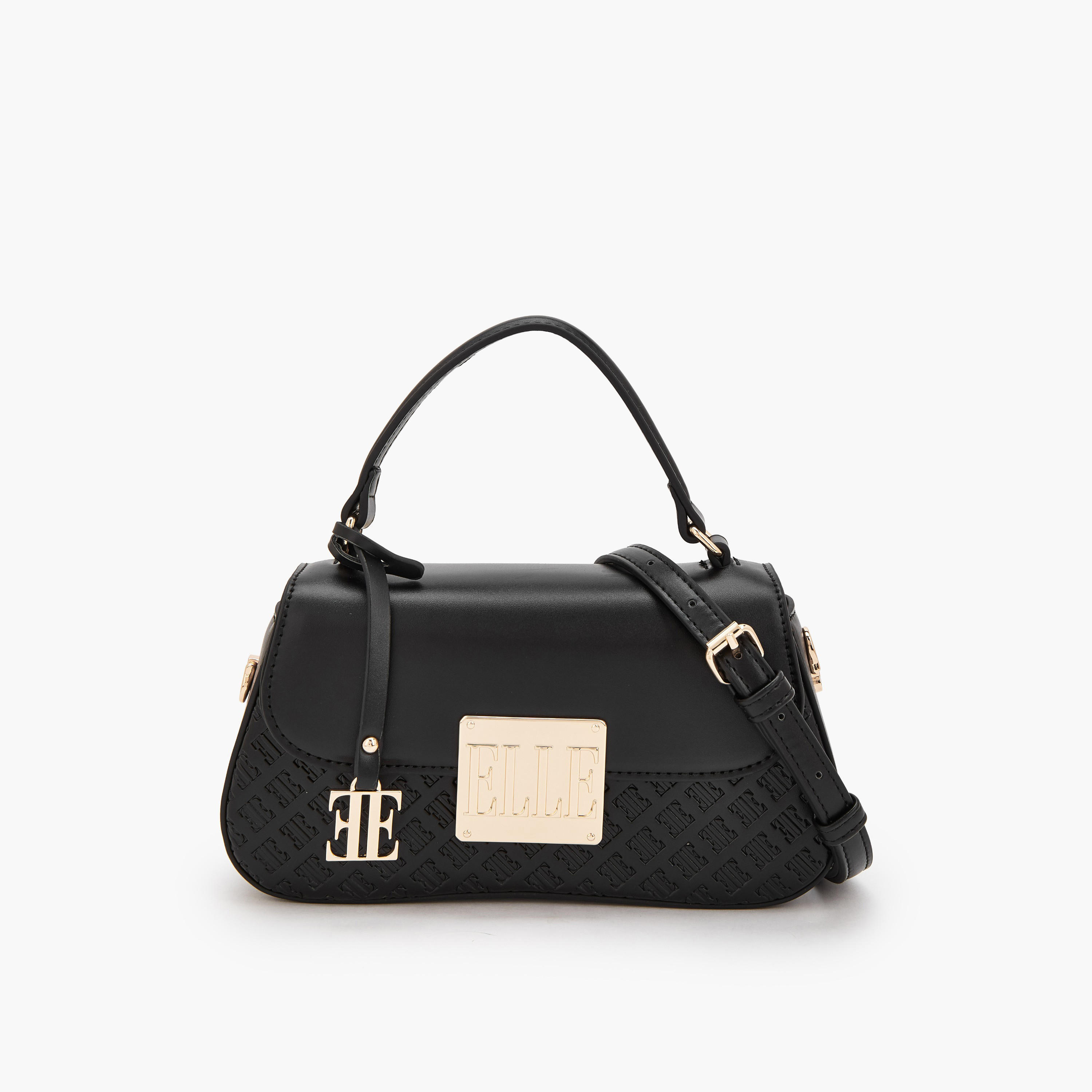 Elle Monogram Embossed Satchel Bag with Detachable Strap-women-bagsandwallets-handbags-image-1