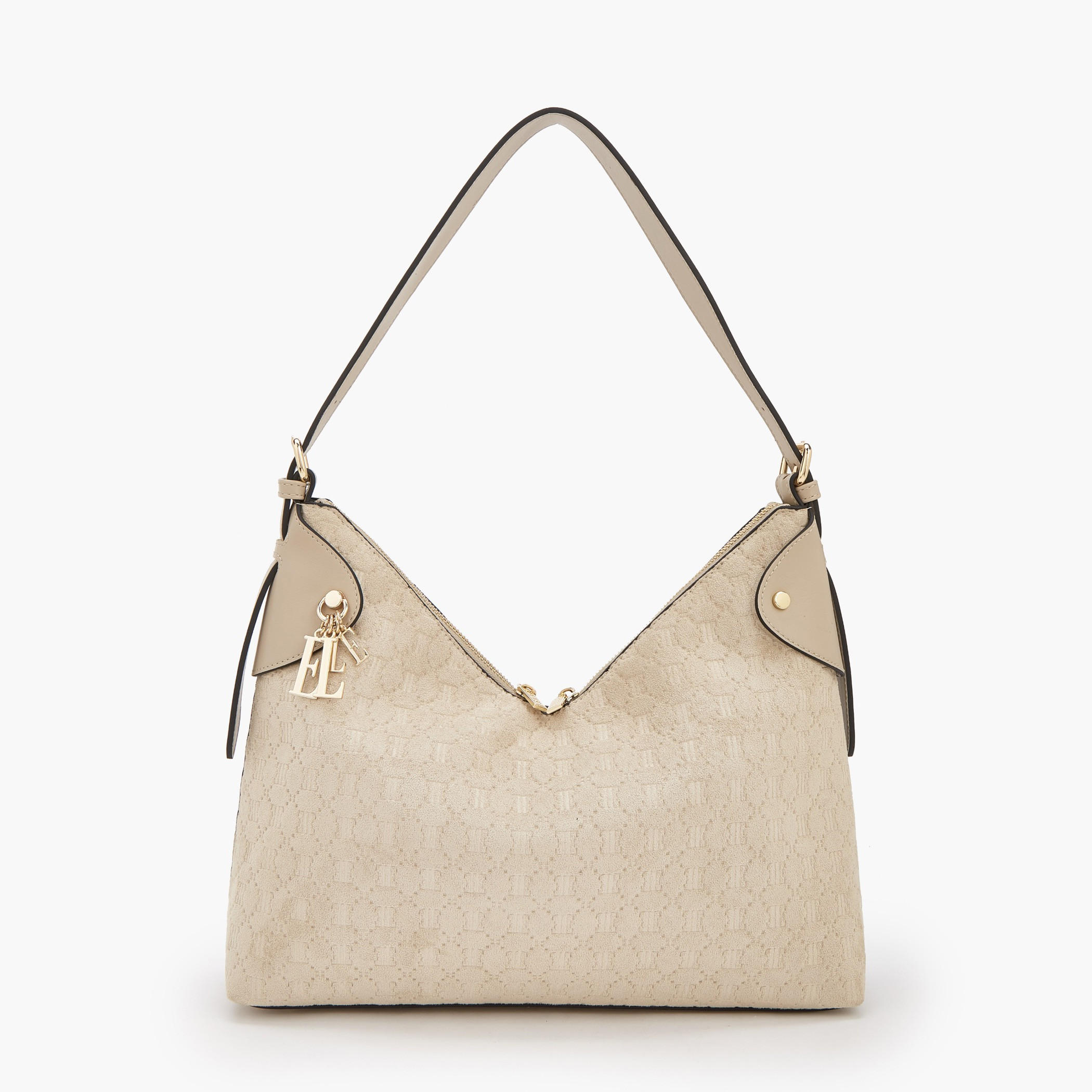 Elle Suede Shoulder Bag with Zip Closure-women-bagsandwallets-handbags-image-1
