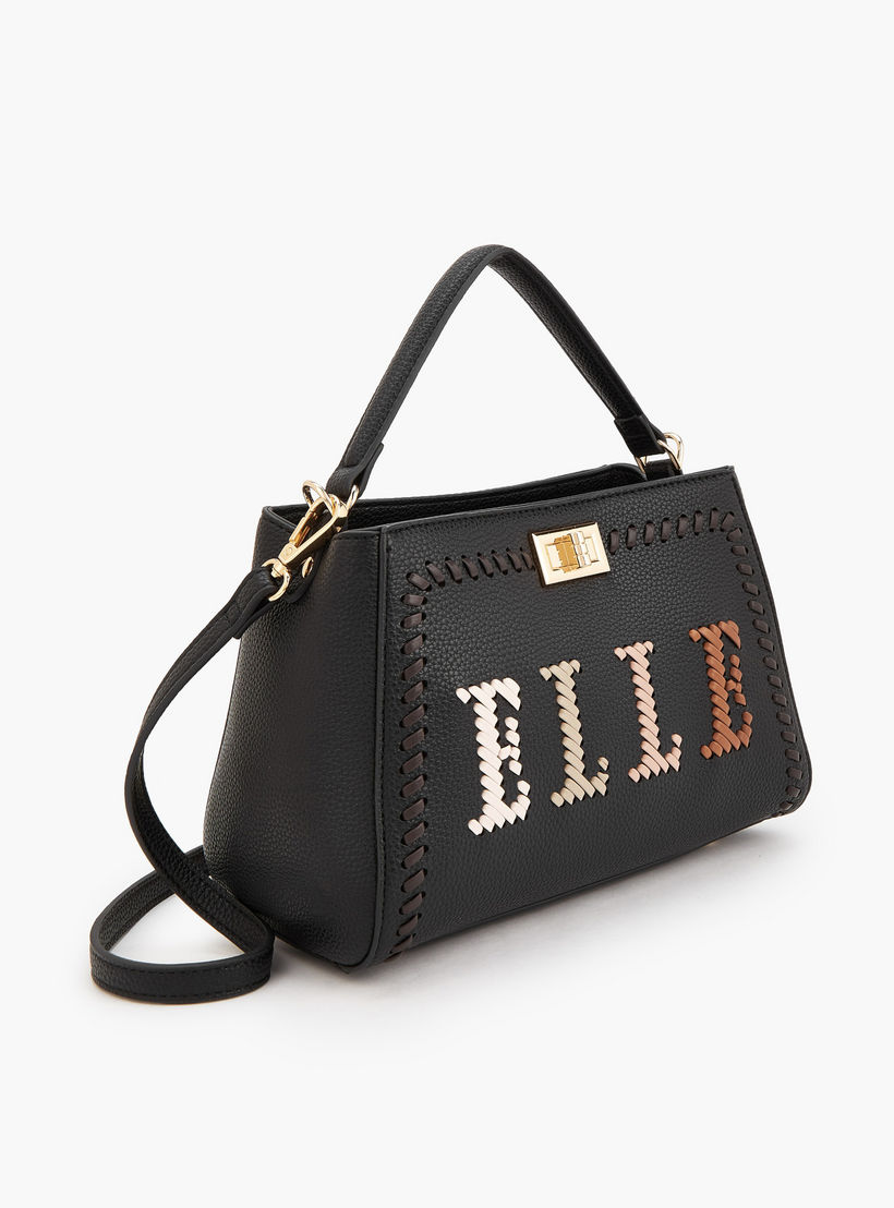Elle Logo Textured Tote Bag with Detachable Strap-women-bagsandwallets-handbags-image-3