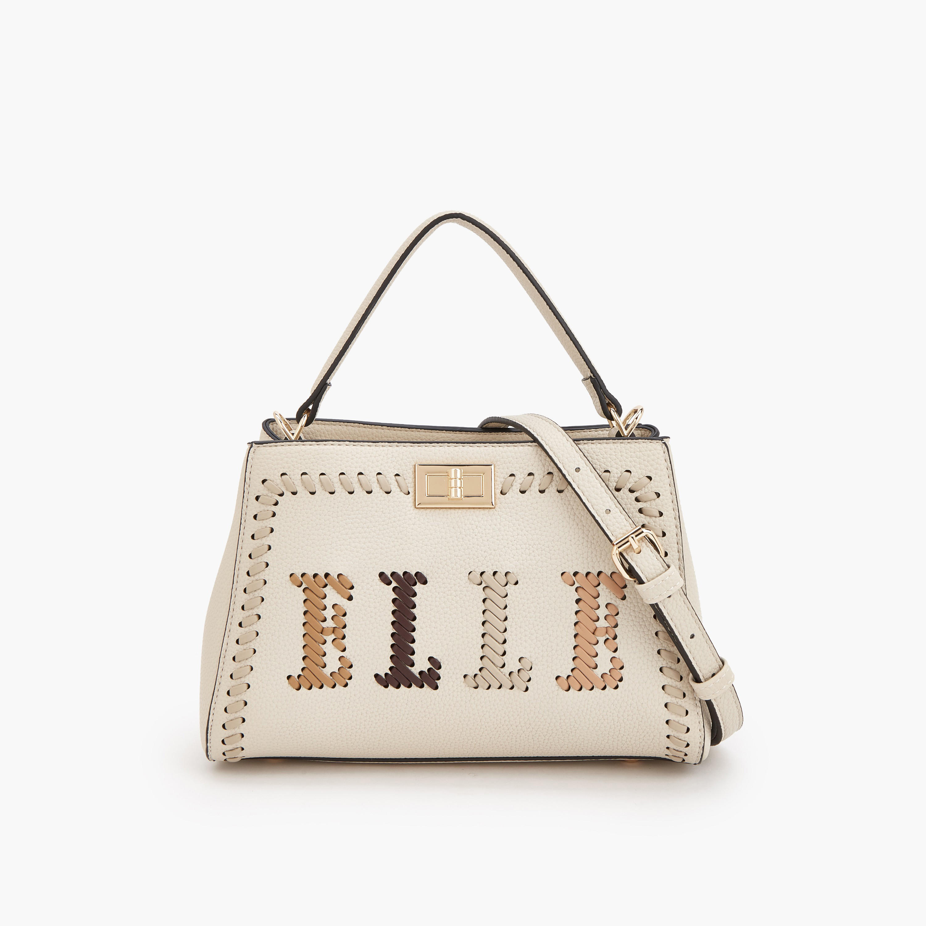 Elle Logo Textured Tote Bag with Detachable Strap-women-bagsandwallets-handbags-image-1