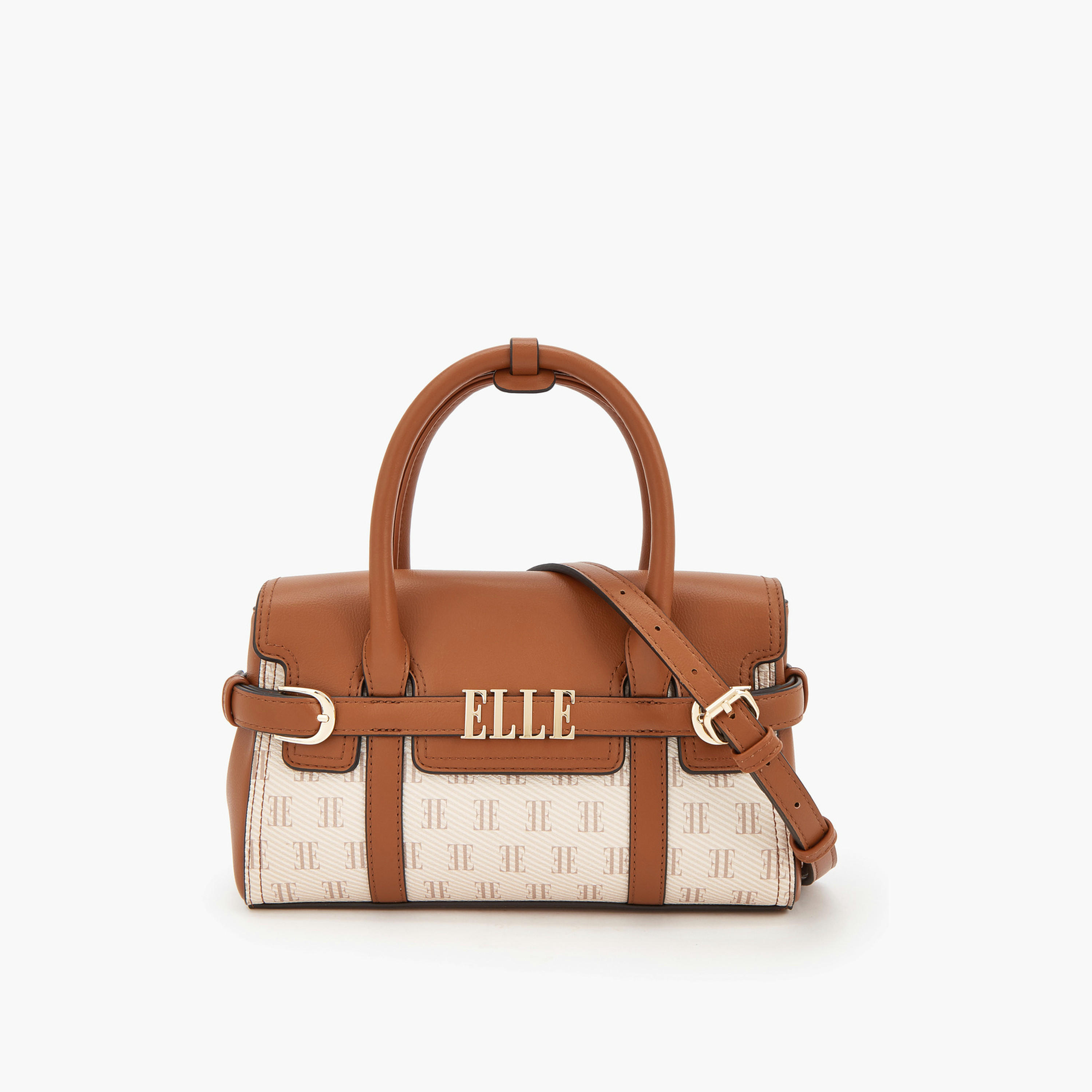 Elle Monogram Print Satchel Bag with Detachable Strap-women-bagsandwallets-handbags-image-1