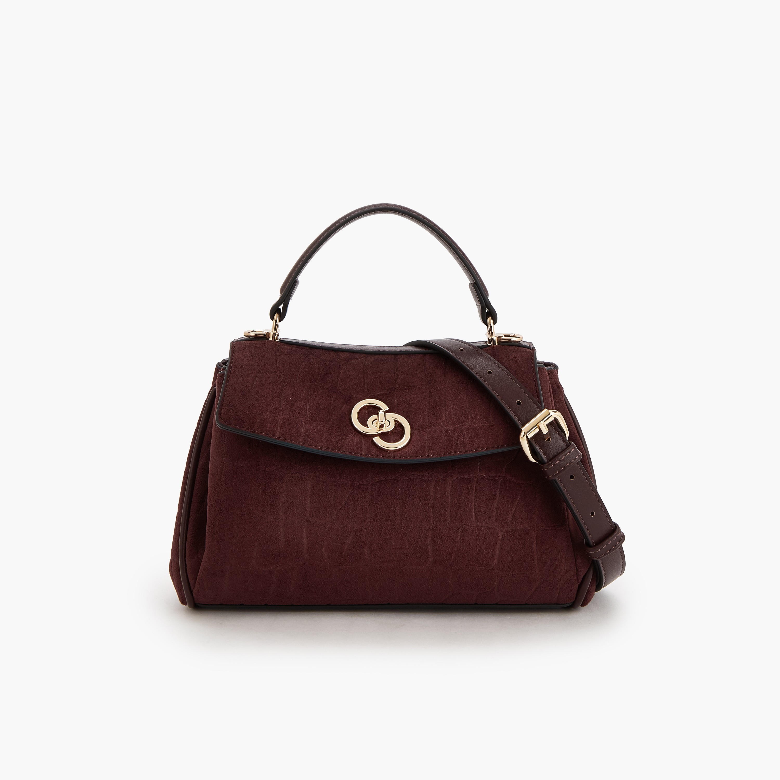 شنطة ساتشل من الشامواه بملمس بارز مع حزام قابل للإزالة من سيليست-women-bagsandwallets-handbags-image-1