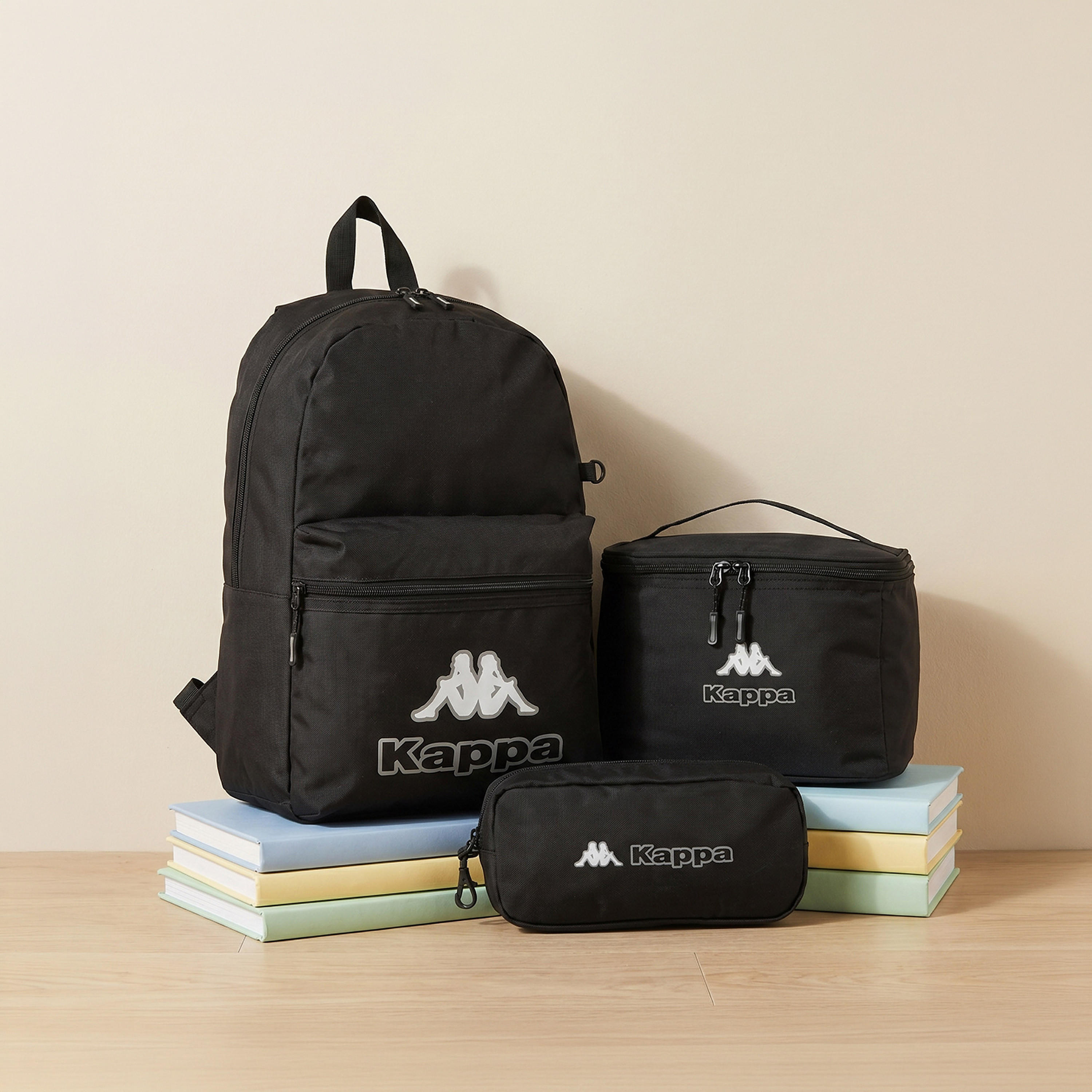 Kappa Logo Print 3-Piece School Backpack Set for Kids 8-13 Years with Pencil Pouch and Lunch Bag-school-bagsandbackpacks-backpacks-image-1