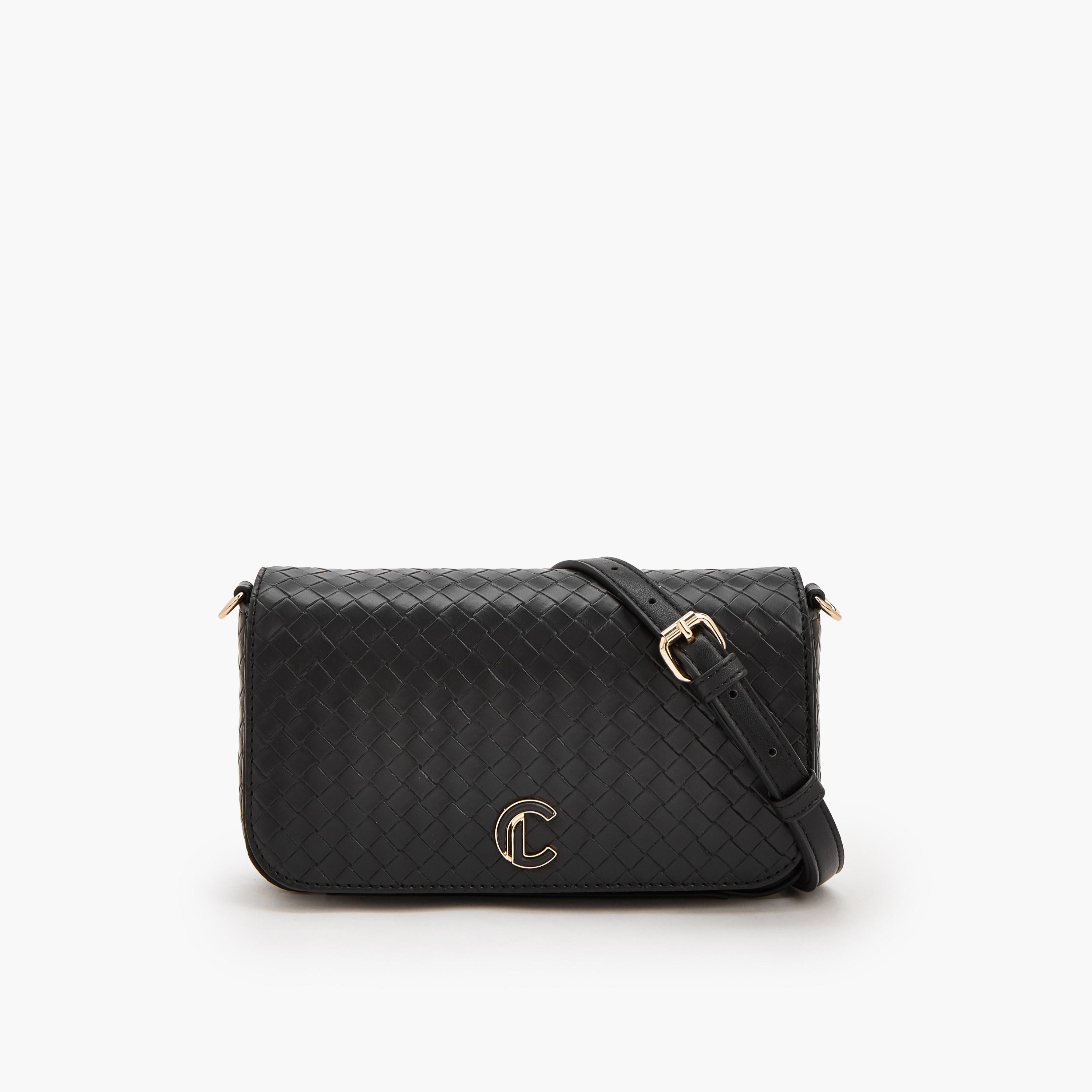 Le Confort Woven Textured Crossbody Bag with Button Closure-women-bagsandwallets-handbags-image-1