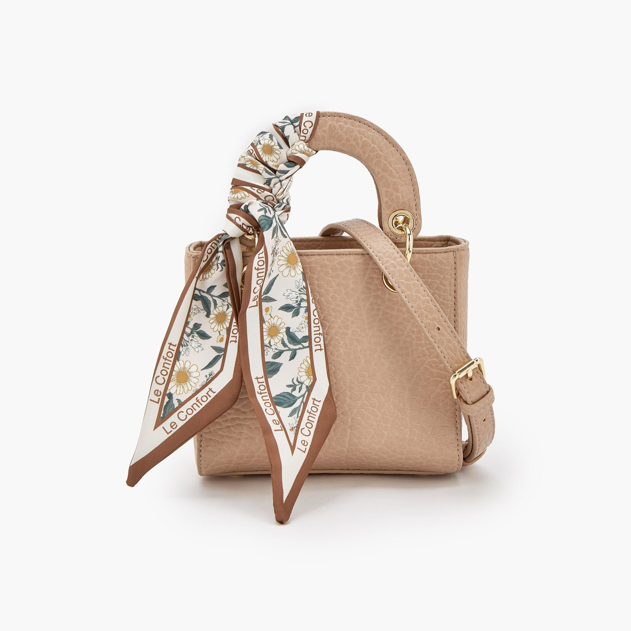 Le Confort Textured Mini Tote Bag with Scarf Accent-women-bagsandwallets-handbags-image-1