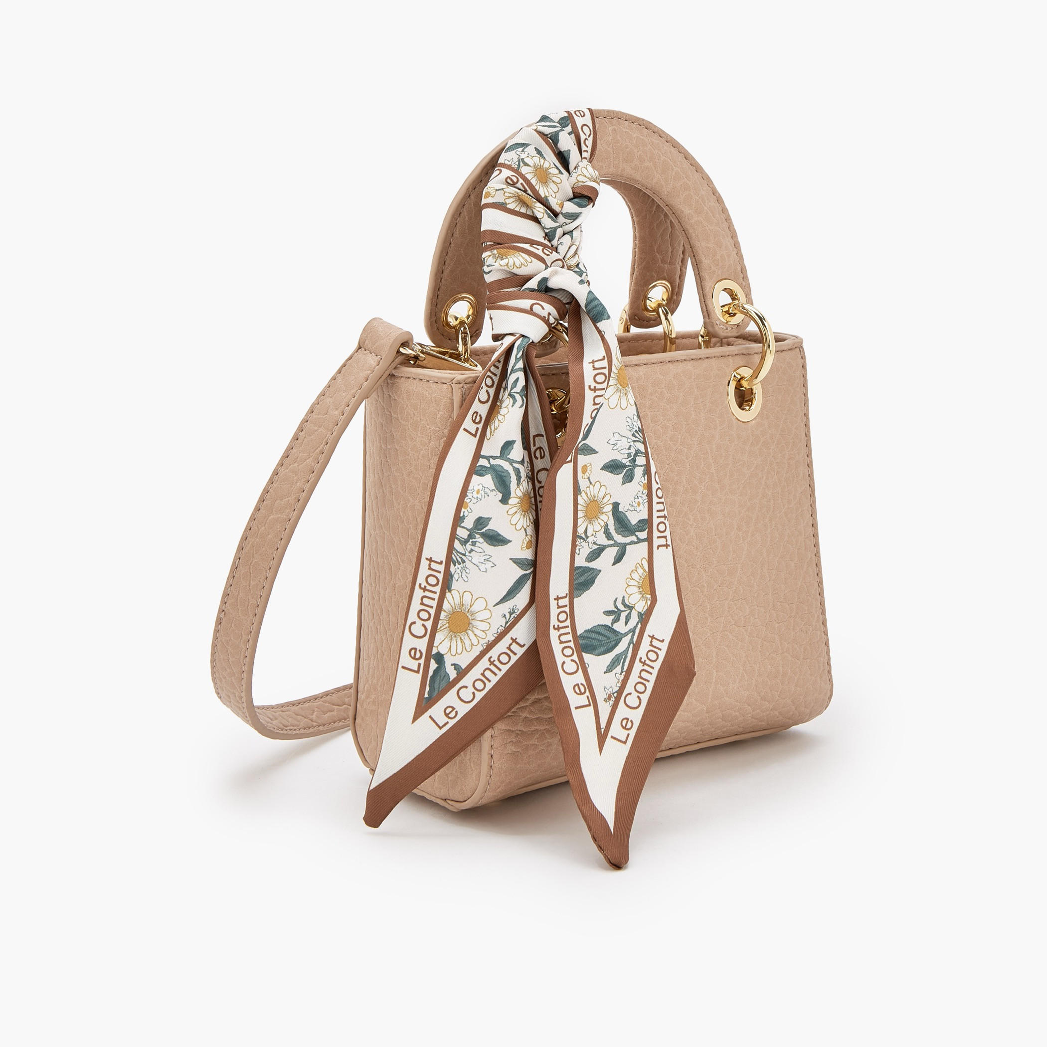 Le Confort Textured Mini Tote Bag with Scarf Accent-women-bagsandwallets-handbags-image-3
