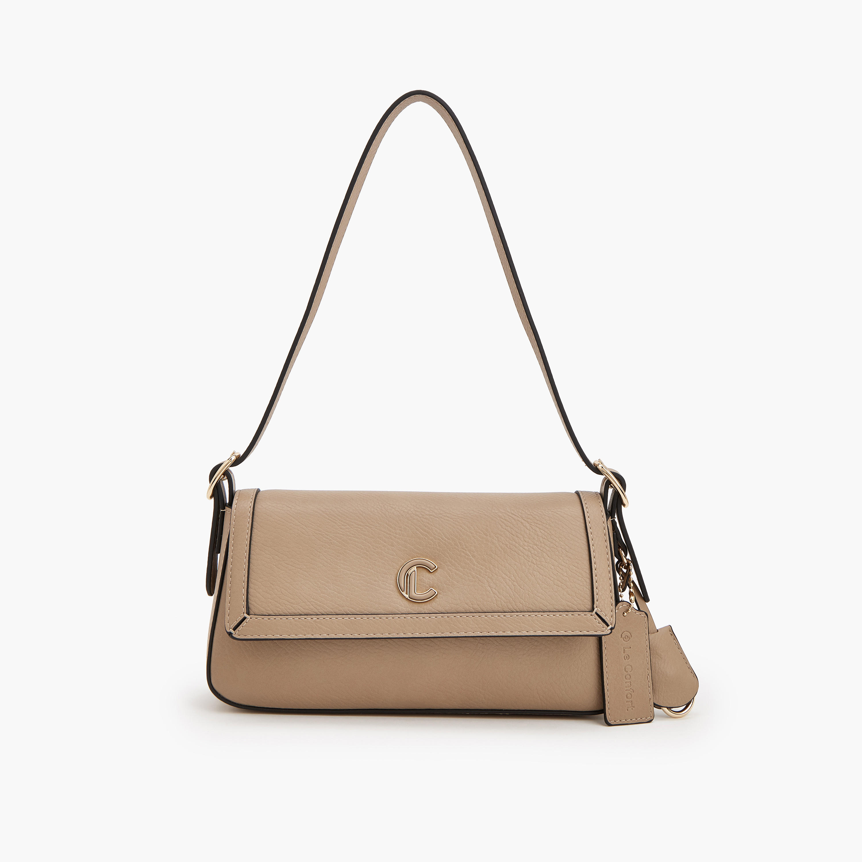 حقيبة كتف سادة بتفاصيل شعار من لو كونفورت-women-bagsandwallets-handbags-image-1